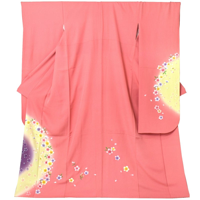 【中古品】仕立て上がり 振袖「桃色　水際の桜」貸衣装処分 レンタル処分品 成人式