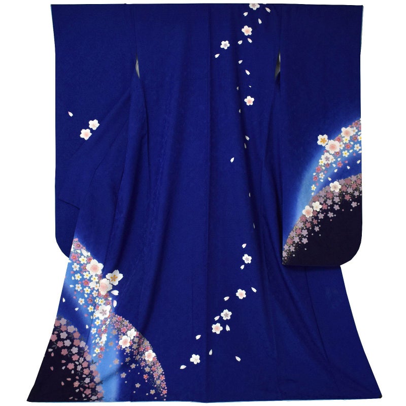 【中古品】仕立て上がり 振袖「瑠璃色　桜」貸衣装処分 レンタル処分品 成人式