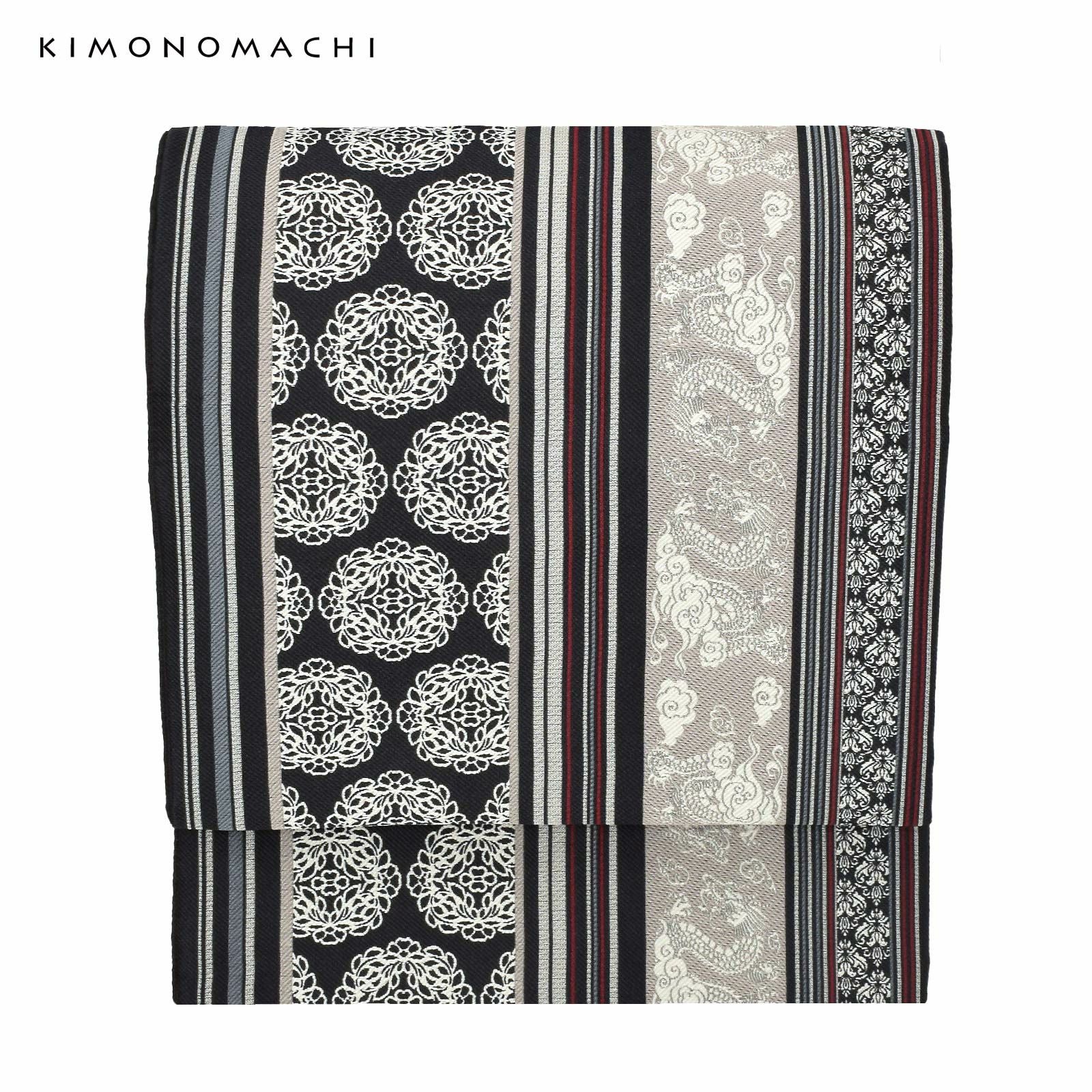 京袋帯 単品 数量限定 KIMONOMACHI オリジナル「間道　龍と唐花」ポリエステル 日本製 名古屋帯 普段着着物用 京都きもの町オリジナル