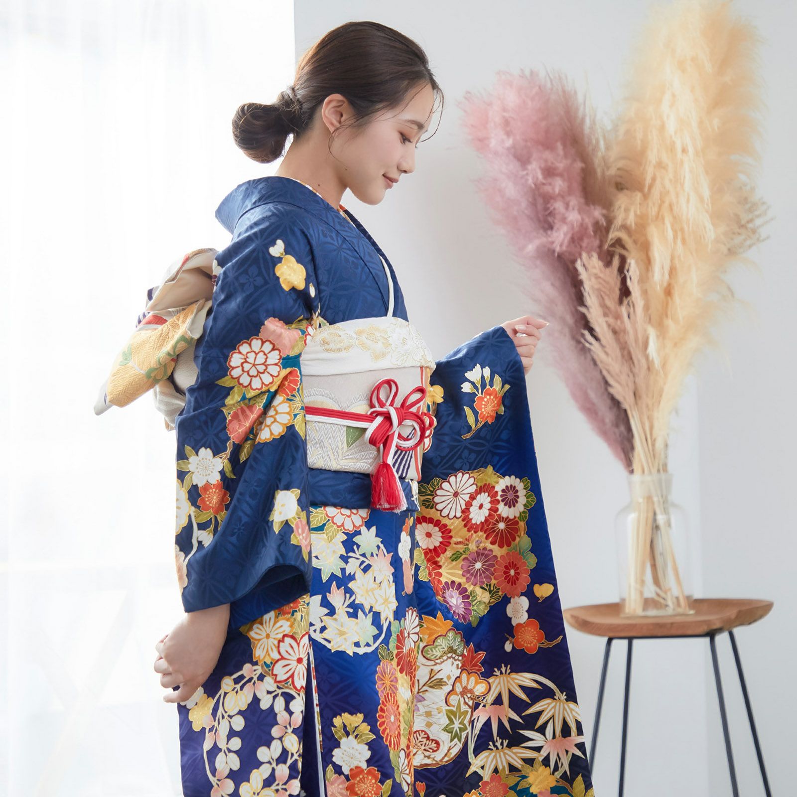 振袖 正絹 新品 着物単品 仕立て上がり 赤色 NO30211 振袖セット 赤系 金色 桜 梅 花 鹿の子 松 絵羽柄 正絹 西陣織 パール