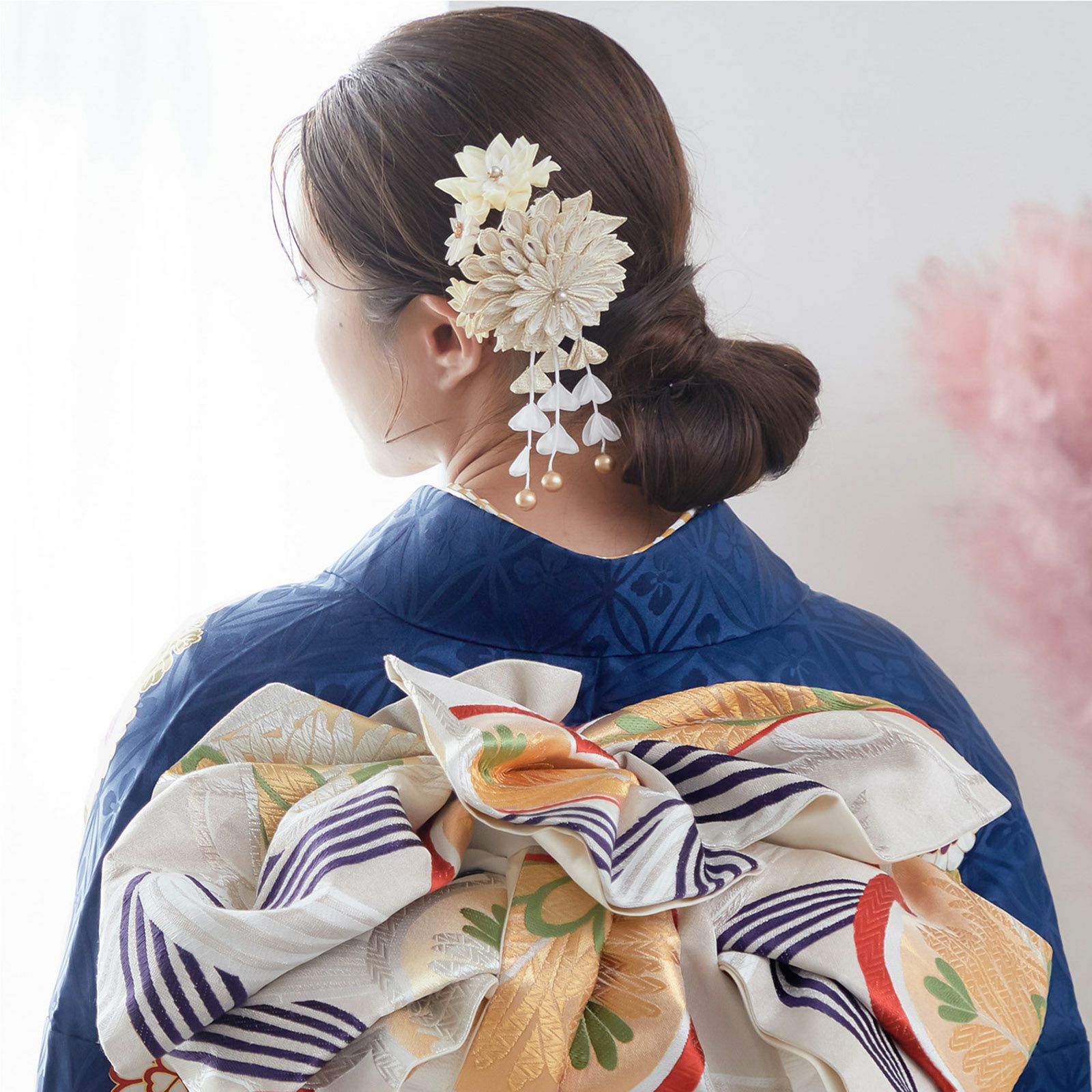 卒業式応援Point10倍 3/5迄)未仕立て 振袖 22点セット「紺 吉澤の本格