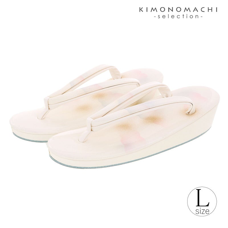 登紀和屋 手描き染め レディース 草履 単品「パールホワイト　雲」Lサイズ 日本製 ニュークリスタル 大阪ぞうり協同組合認定 洒落草履