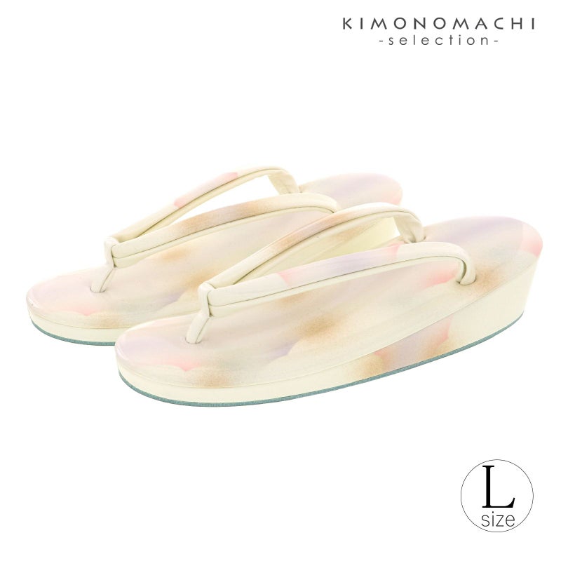 登紀和屋 手描き染め レディース 草履 単品「オフホワイト　結晶」Lサイズ 日本製 ニュークリスタル 大阪ぞうり協同組合認定 洒落草履