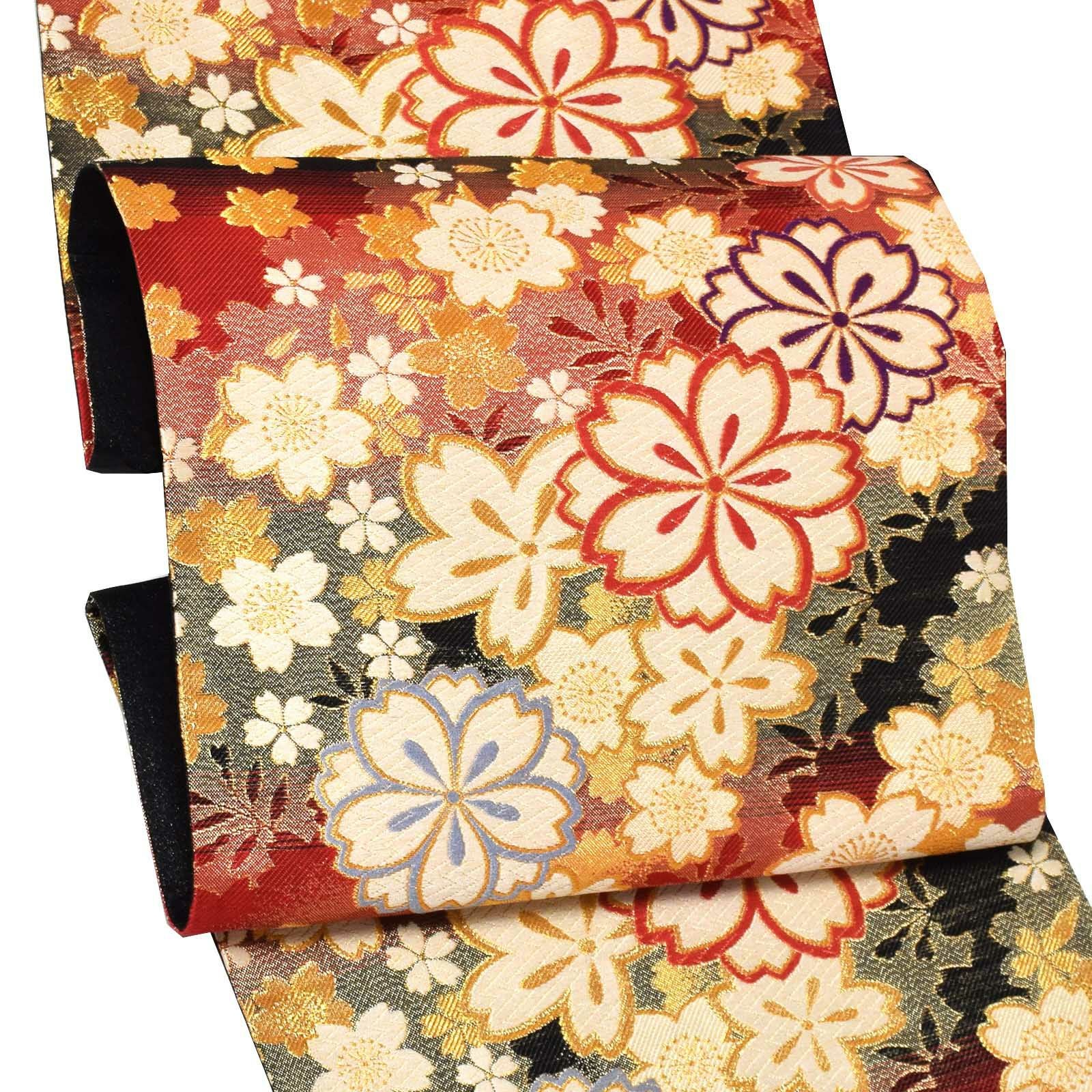 振袖 帯「赤×黒 桜尽くし」日本製 西陣織 西陣織証紙番号 No.1810 浅田