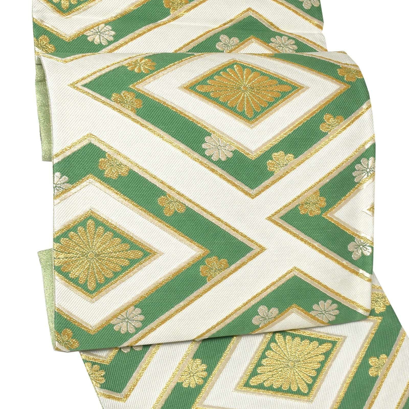 振袖 帯「白　菊入花菱」日本製 西陣織 西陣織証紙番号 No.2362 大光株式会社謹製 未仕立て 六通柄 振袖用 袋帯 振袖帯