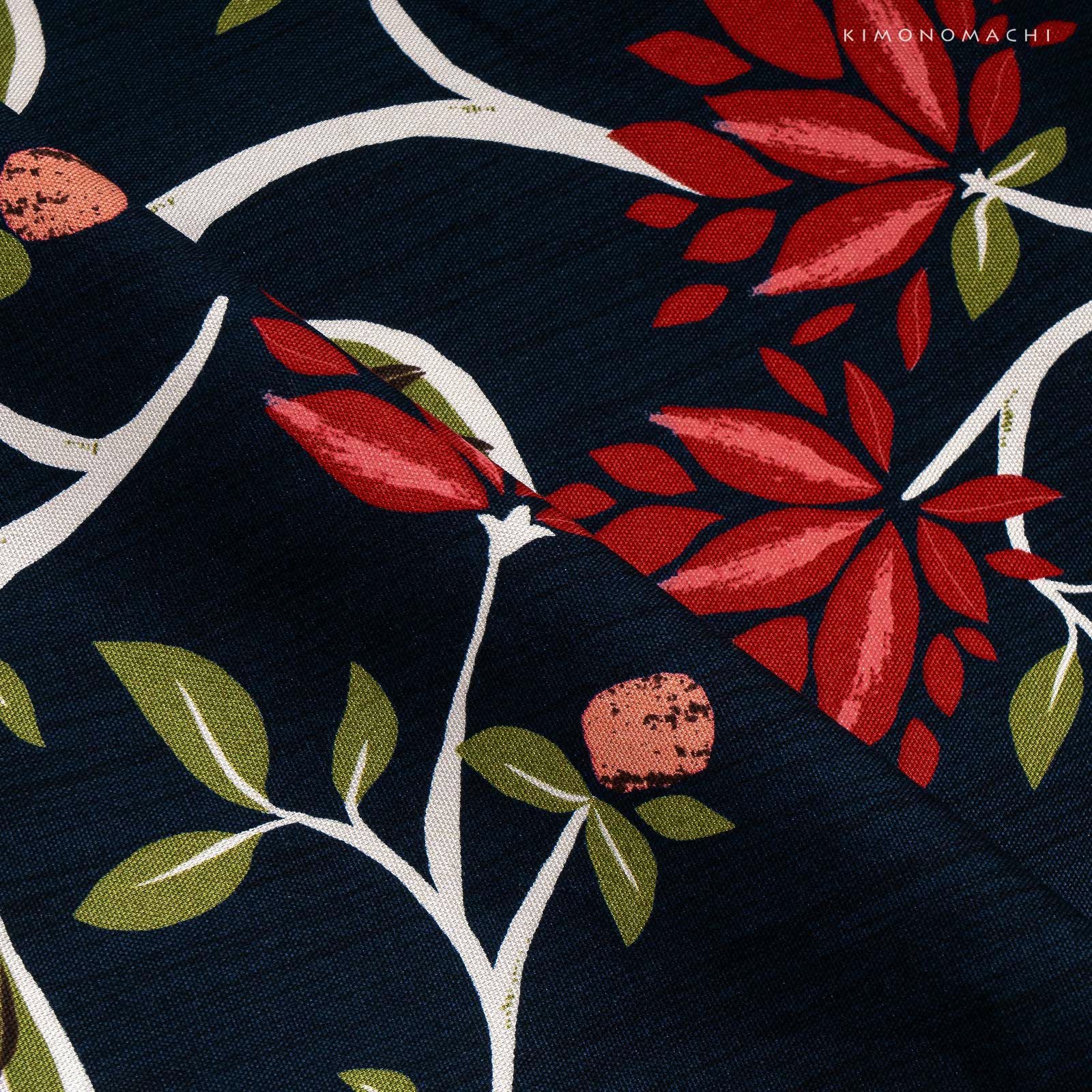 エプロン「ネイビーブラックモダンフラワー」実用的 日本製 オシャレ