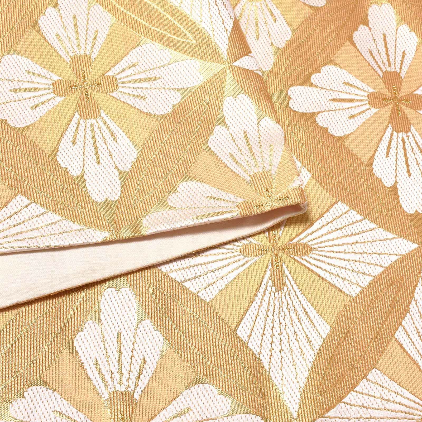 振袖 帯「オレンジゴールド 花七宝」日本製 未仕立て 六通柄 振袖用