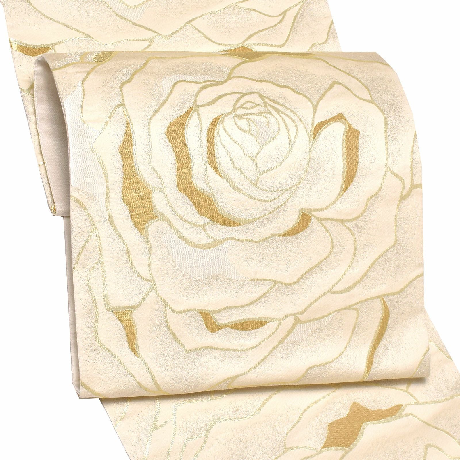 振袖 帯「アイボリー　波薔薇」日本製 未仕立て 六通柄 振袖用 袋帯 振袖帯