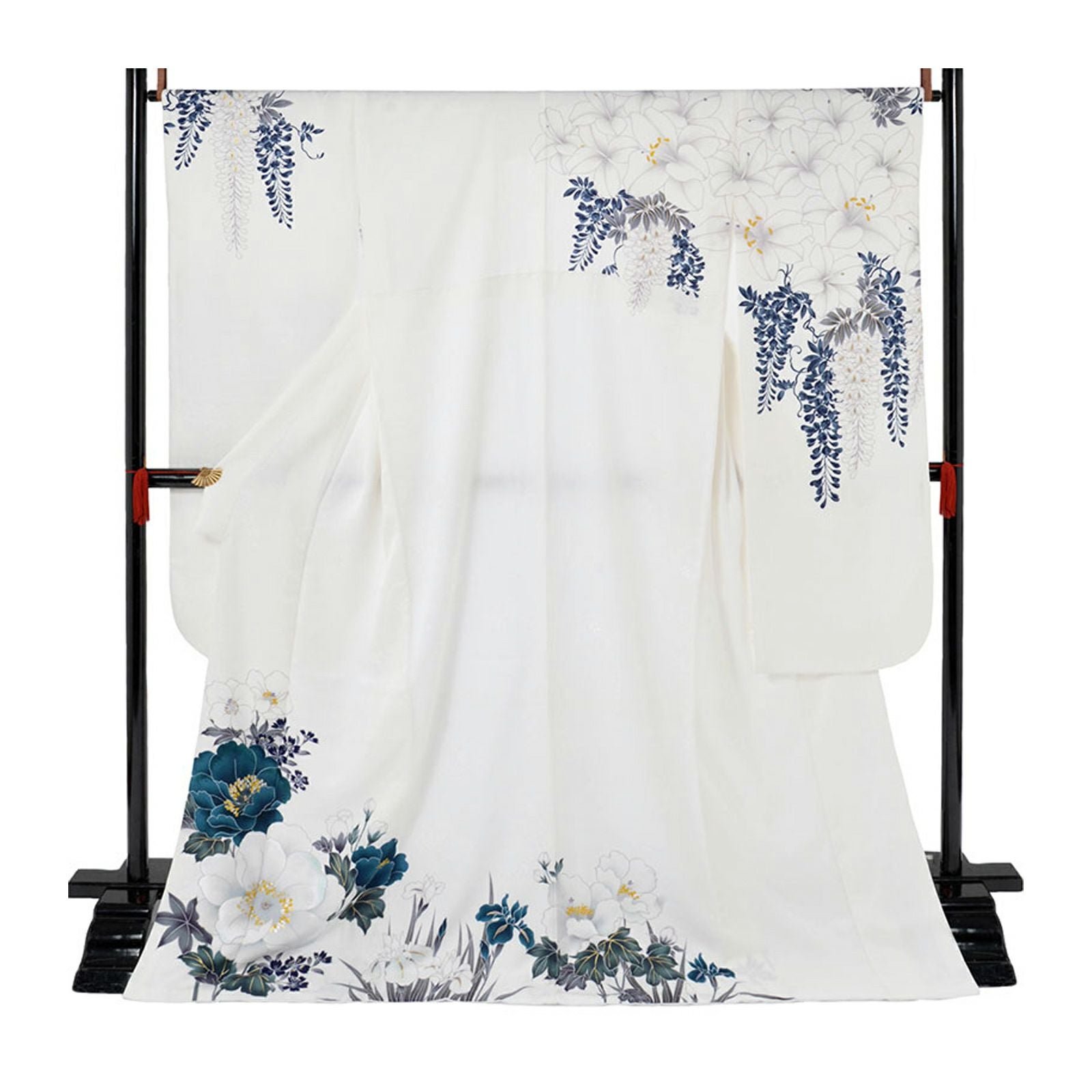 未仕立て 振袖 22点セット「Vサンク 白 牡丹に花々」仮絵羽 振り袖