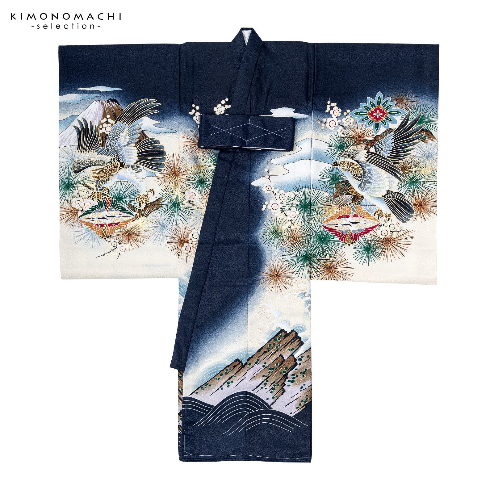 男の子のお宮参り産着 祝い着「紺 鷹に虎」熨斗目 のしめ 一つ身 一ツ