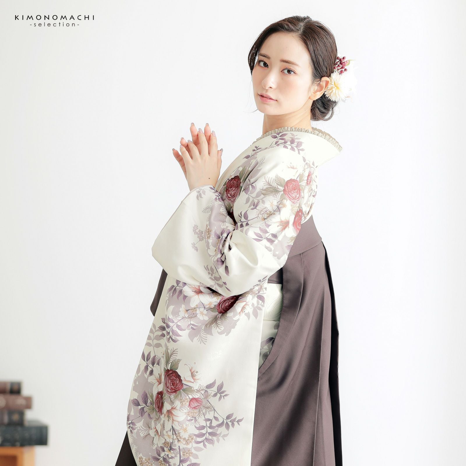 袴 セット 卒業式 女性 4点セット「二尺袖：ブーケ オフホワイト＋袴