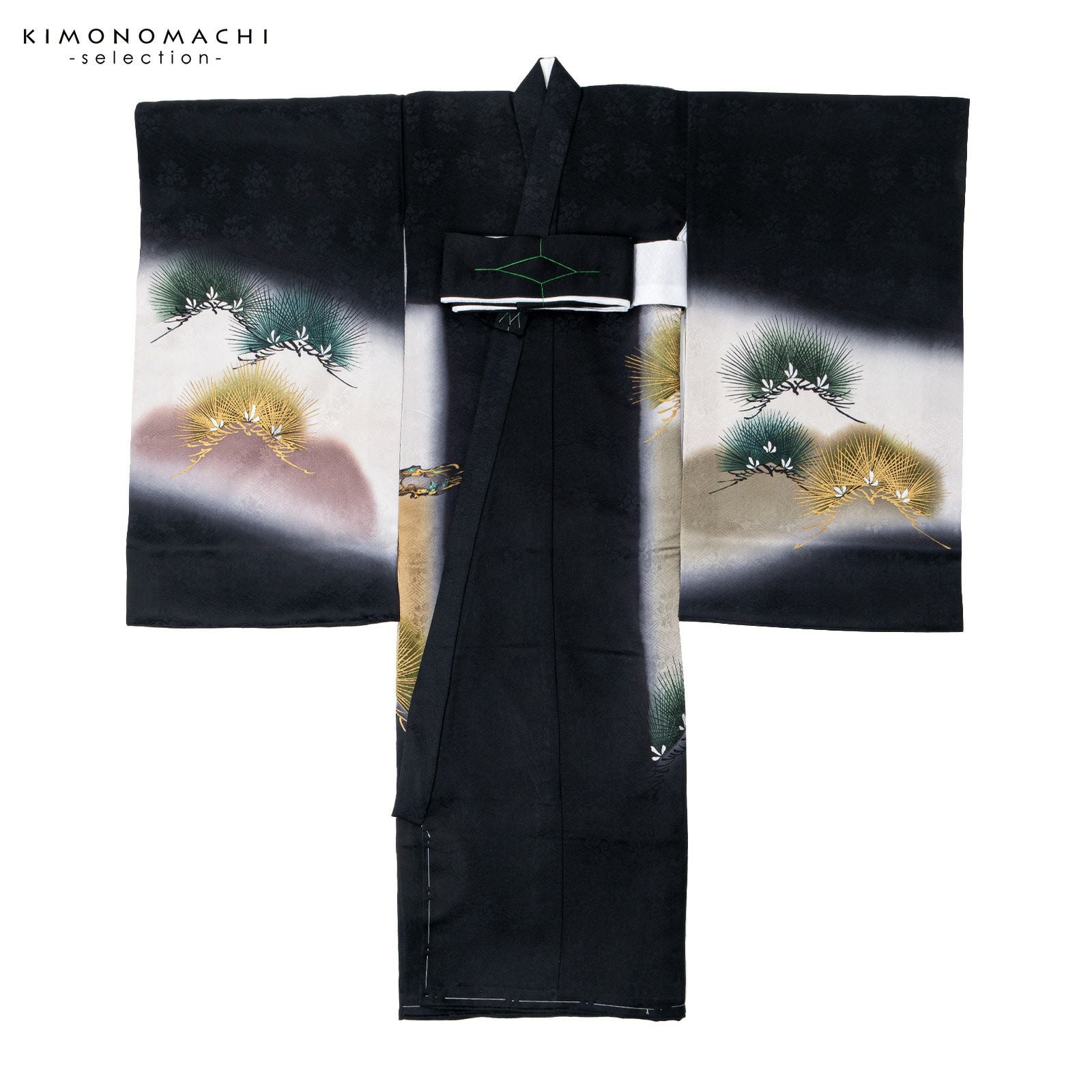 男の子のお宮参り産着 祝い着「黒地 兜の刺繍、松」正絹 日本製 熨斗目