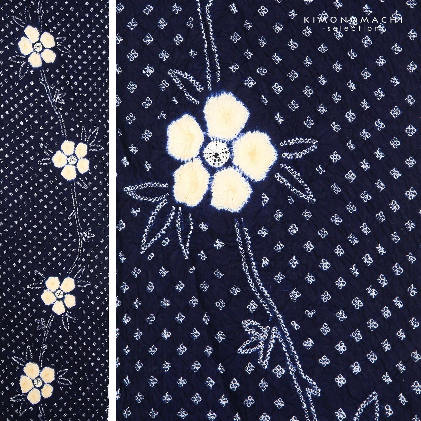 絞り浴衣反物「菊柄 紺」女性浴衣 レディース浴衣 絞り浴衣 綿浴衣 未
