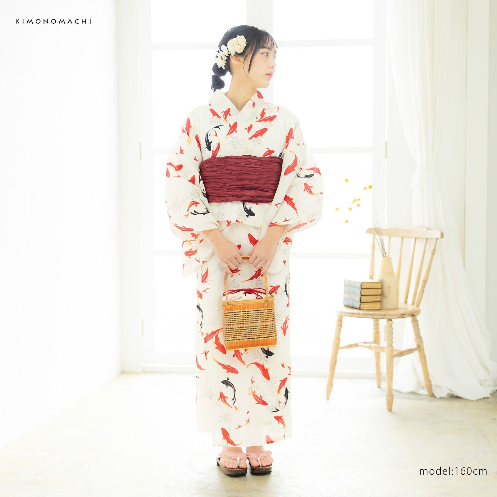 セパレート レディース浴衣 3点セット（二部式浴衣＋しわ兵児帯＋下駄