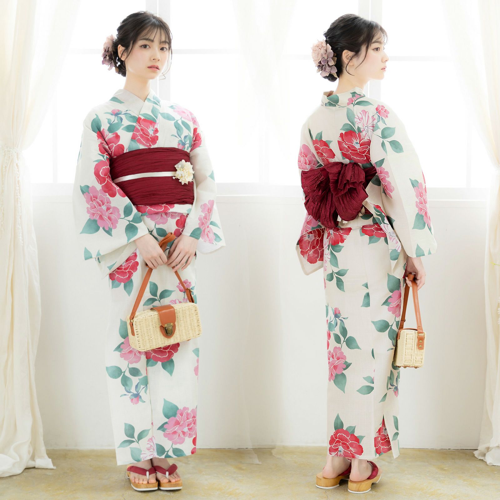 浴衣 レディース 大人 2点セット（浴衣＋しわ兵児帯) 大きいサイズ