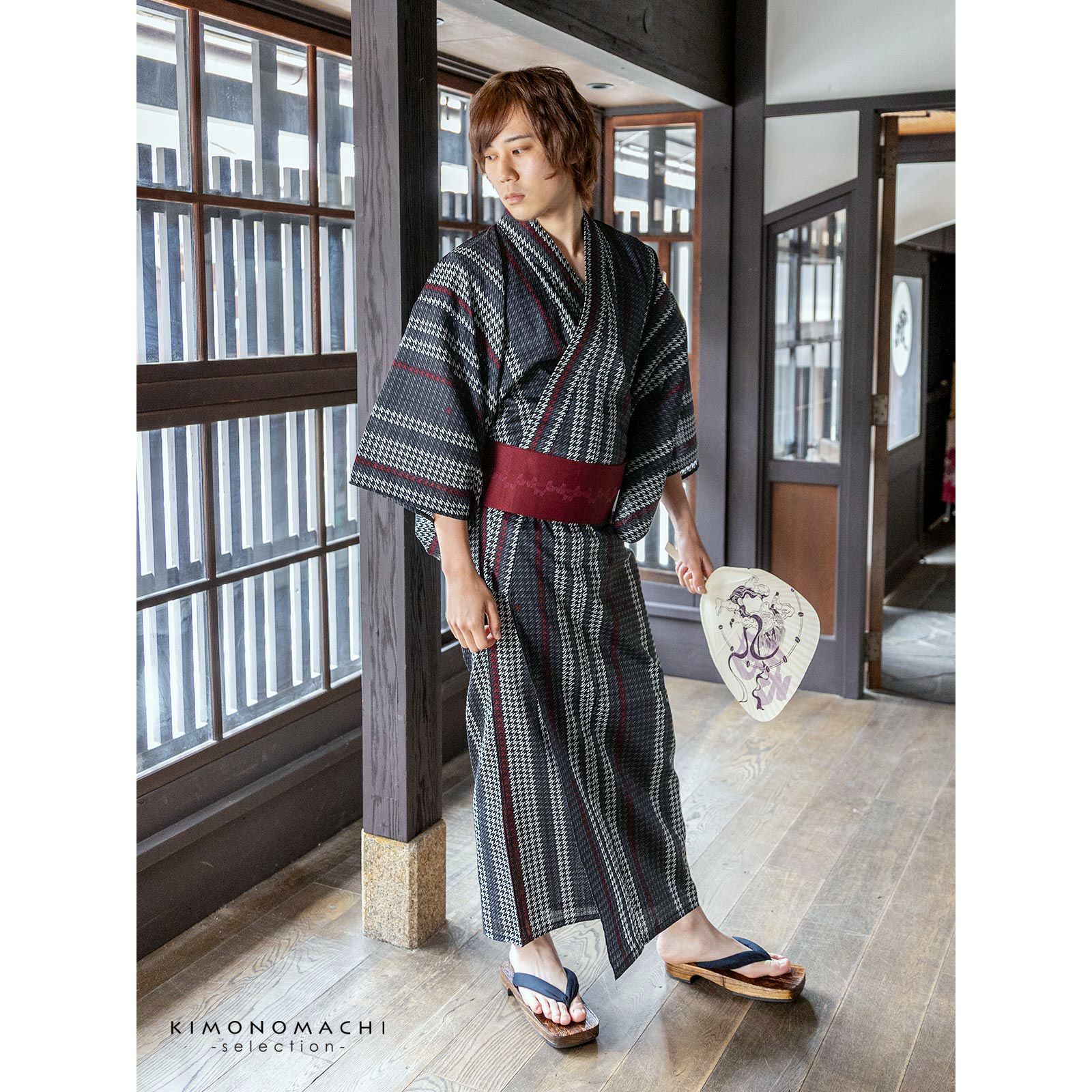 【浴衣反物】NO.3829（黒/モダン）新品【桜七軒】メンズ 変わり織り 父の日準備割クーポン300円OFF＆P3倍)浴衣 両面染め メンズ 男性用浴衣