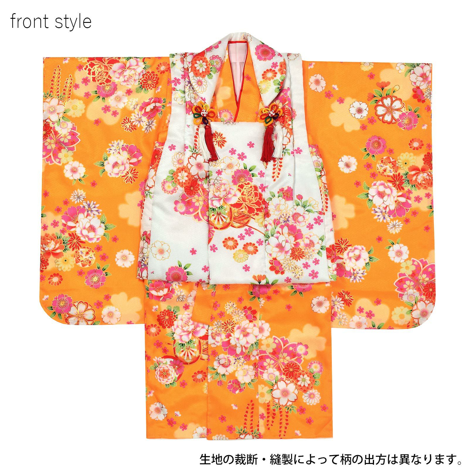 Prices down2】七五三 着物 3歳 女の子 被布セット 小雪「山吹色 花車