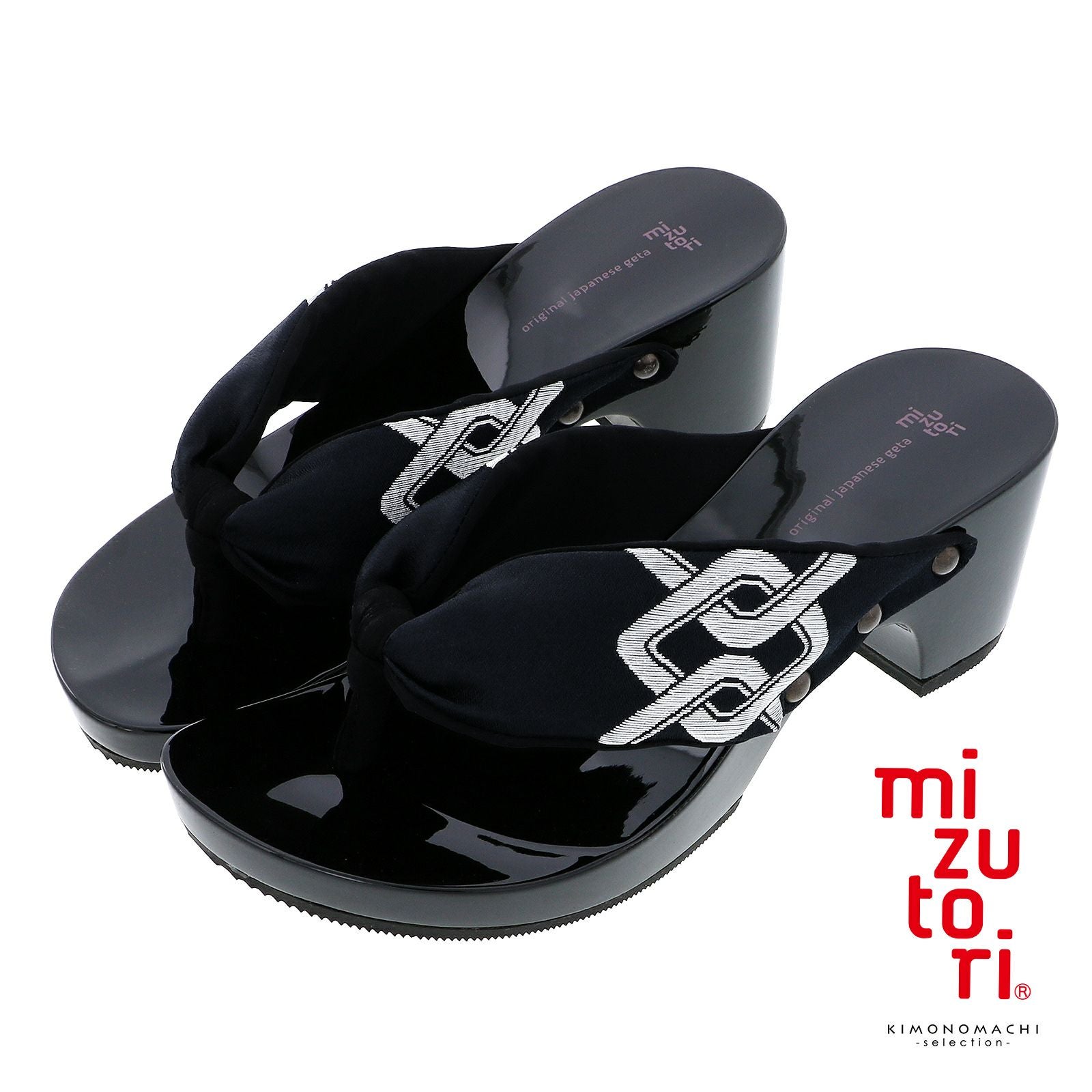 mizutori 下駄 レディース「hitete 吉原つなぎ/黒・黒 KCB-18」みず