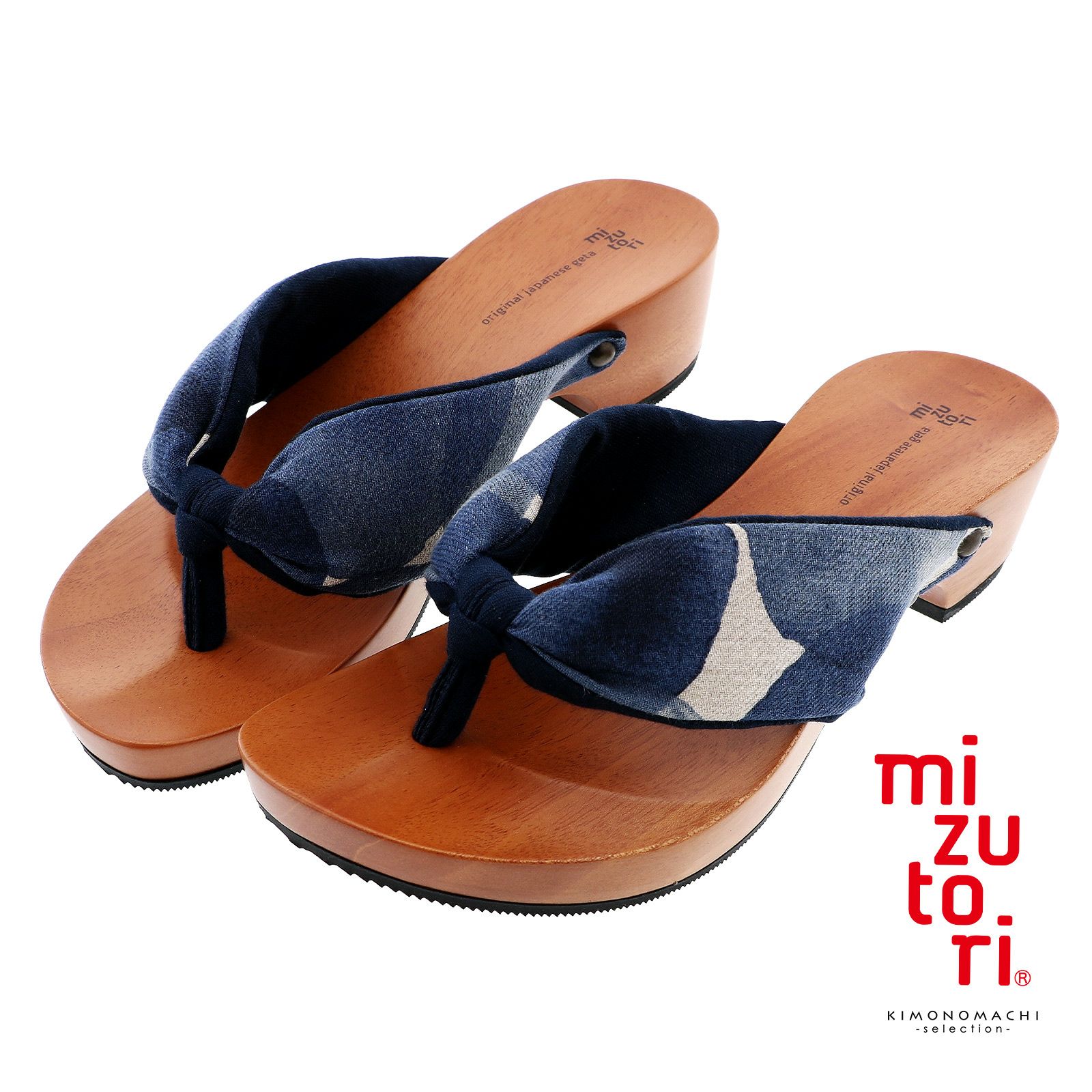 mizutori 下駄 レディース「hitete 水彩ドット/紺・紺 KT-54」みずとり