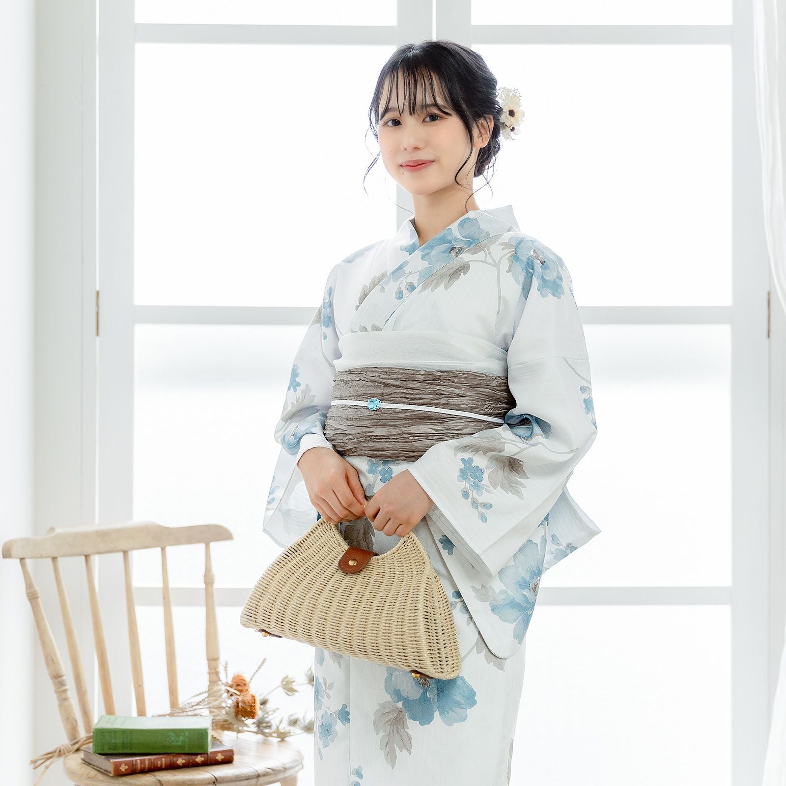 浴衣 レディース 女性浴衣単品「ポピー ホリゾンブルー」ポリエステル