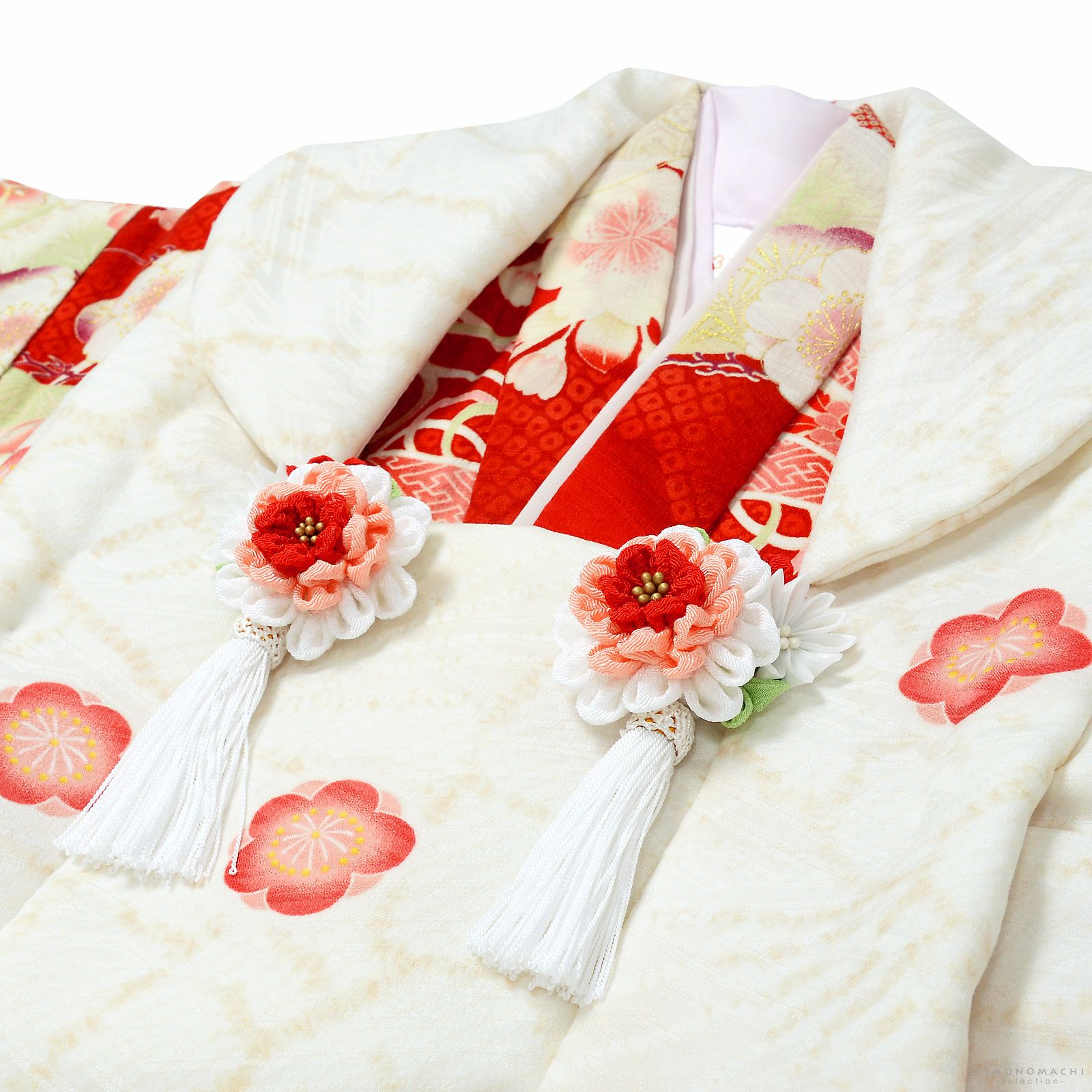 七五三 着物 3歳 女の子 ブランド被布セット 華徒然「オフホワイト×赤