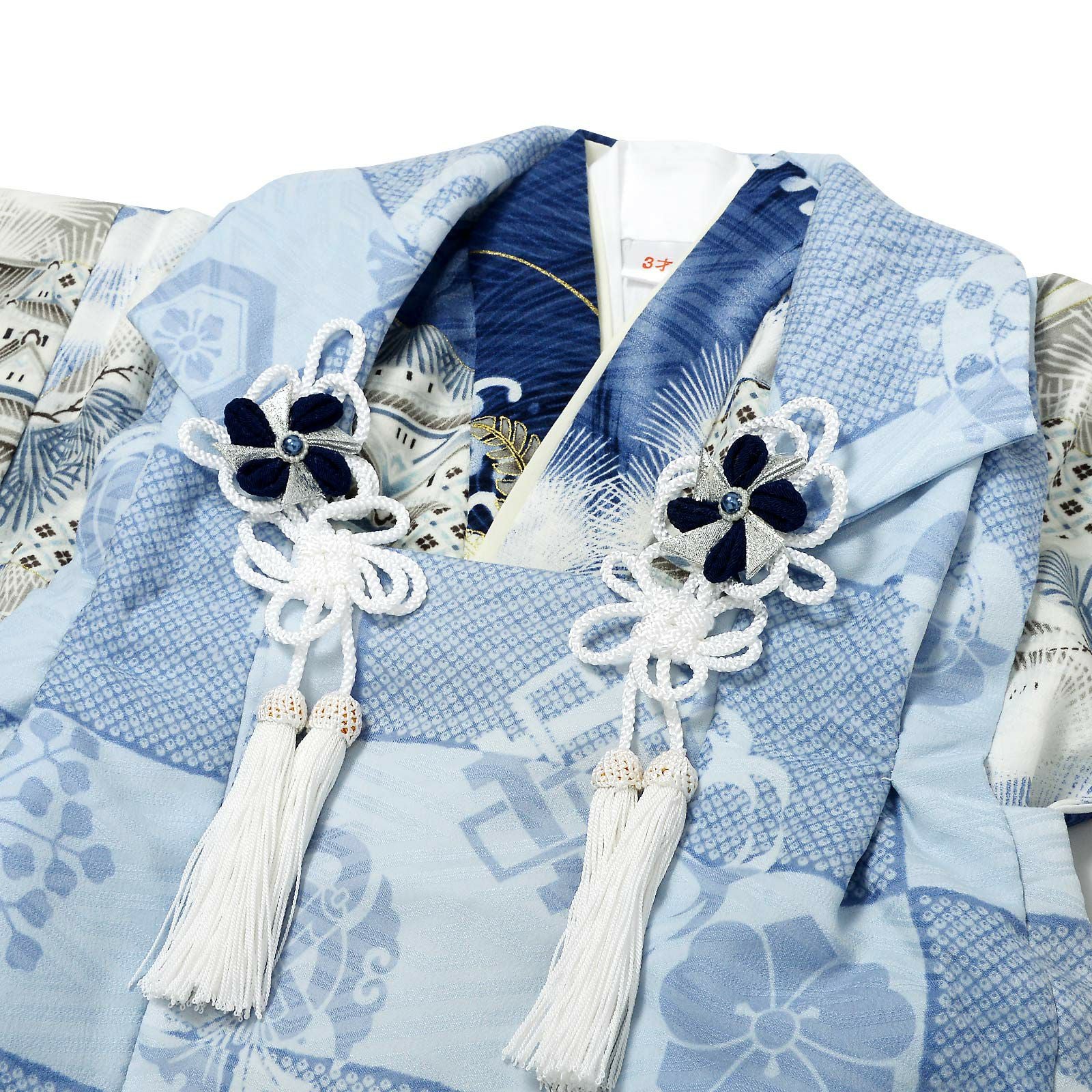 七五三 着物 3歳 男の子 ブランド被布セット 華徒然「薄青×紺 鷹に城