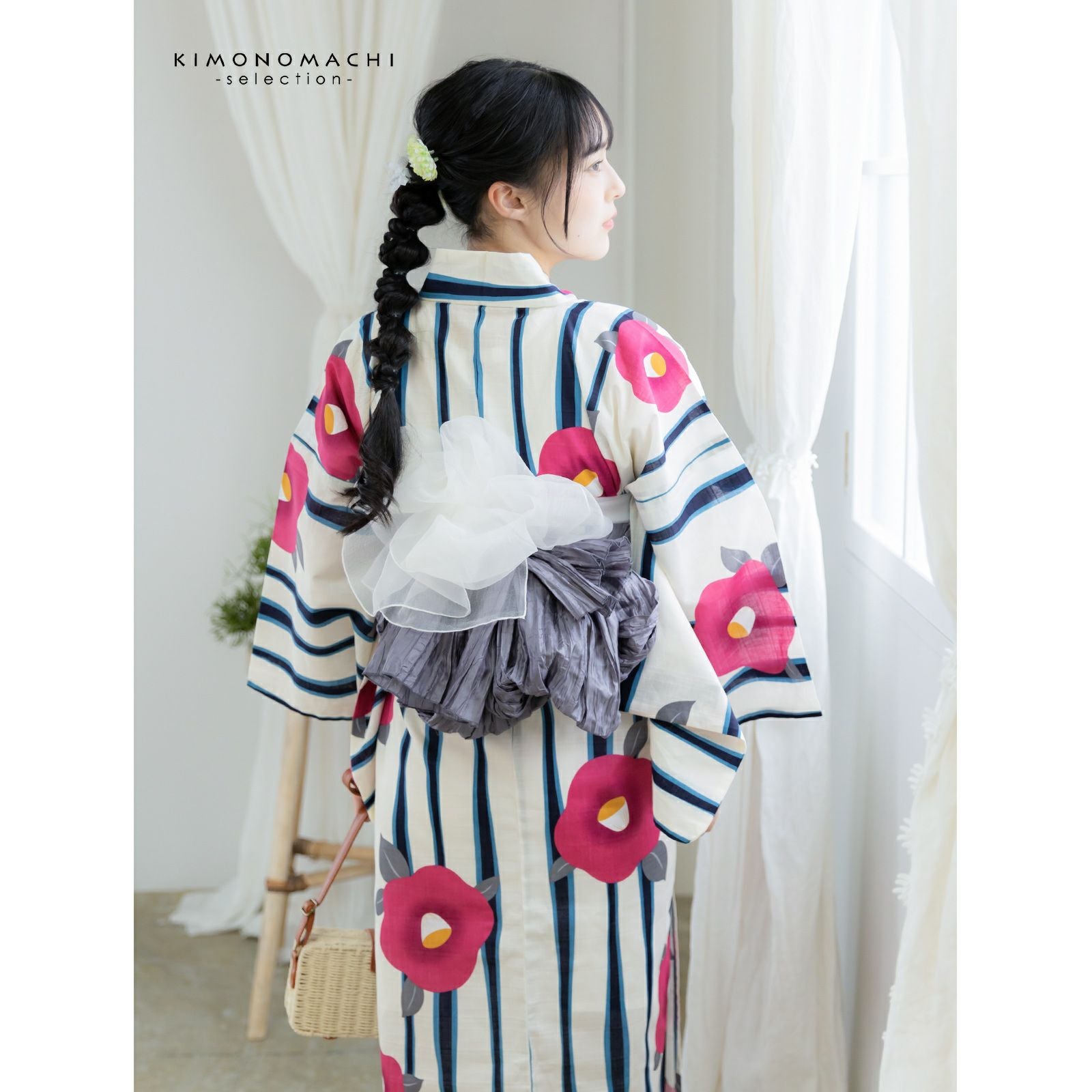浴衣 レディース 女性浴衣単品 「スイートリリー：薄クリーム地×ピンク