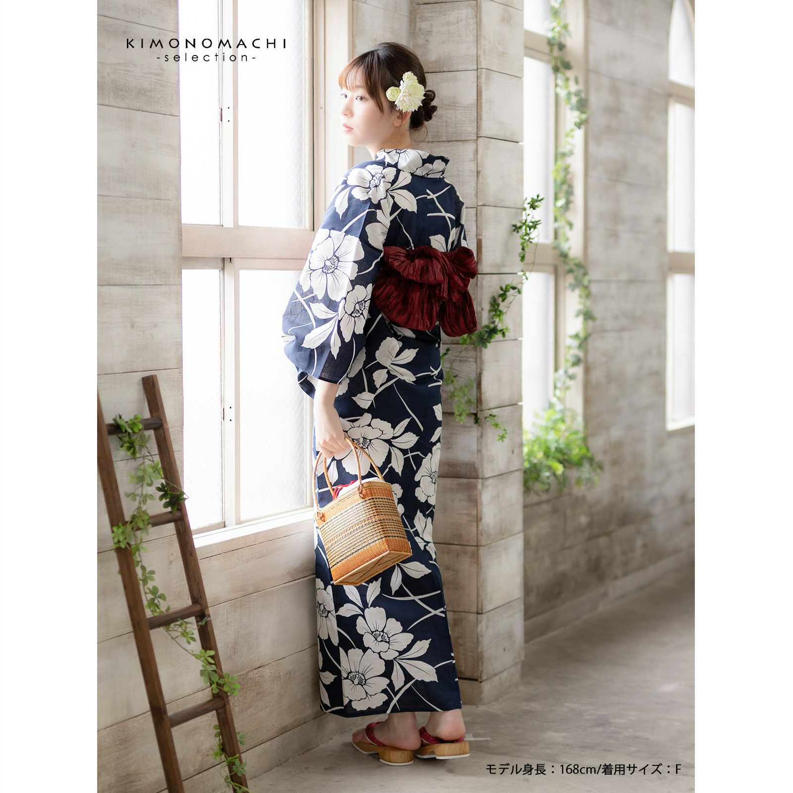 浴衣 レディース 女性浴衣単品 「スイートリリー：紺 芙蓉の花」F