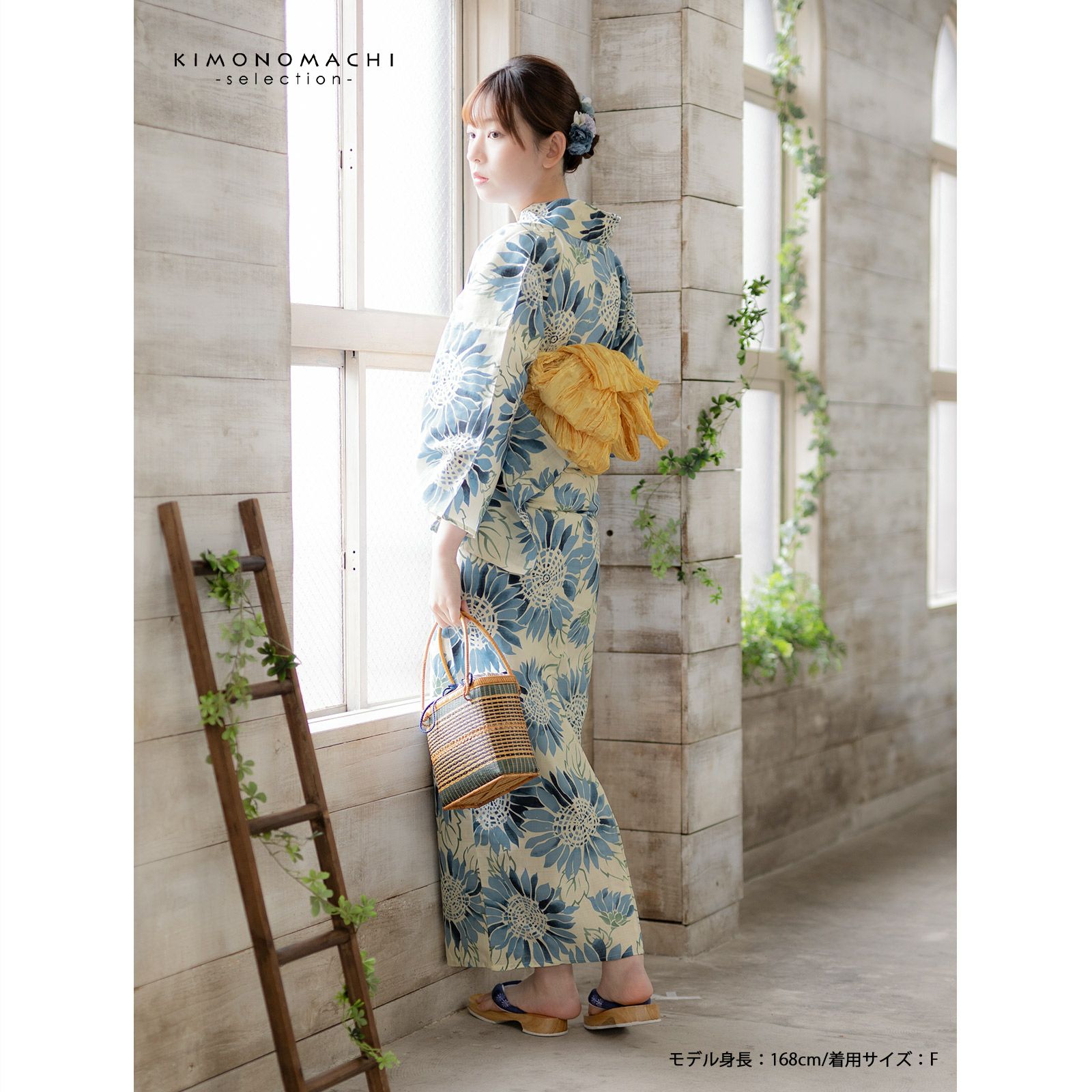 浴衣 レディース 女性浴衣単品 「スイートリリー：薄クリーム地、青色