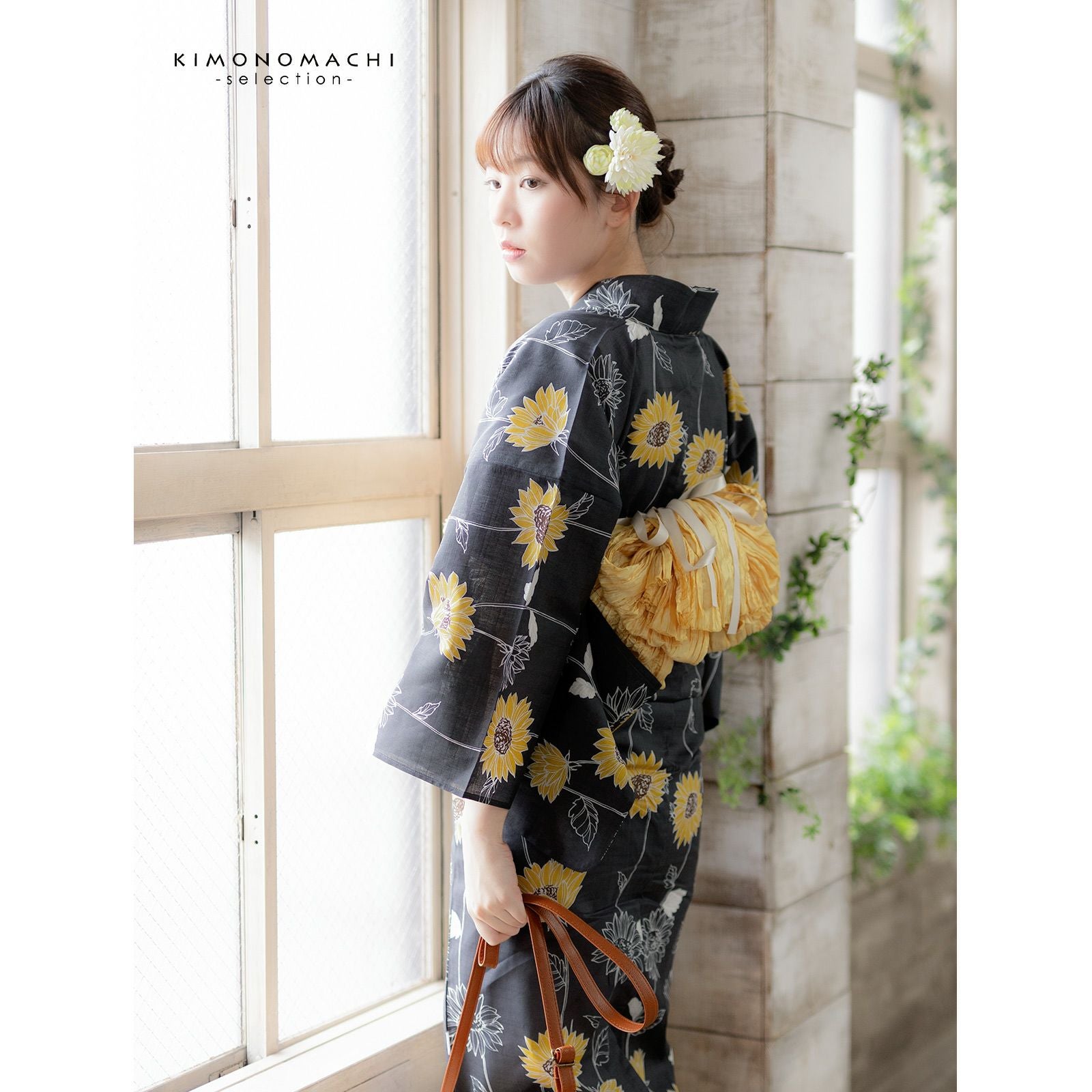 浴衣 レディース 女性浴衣単品 「スイートリリー：墨色 小輪ひまわり