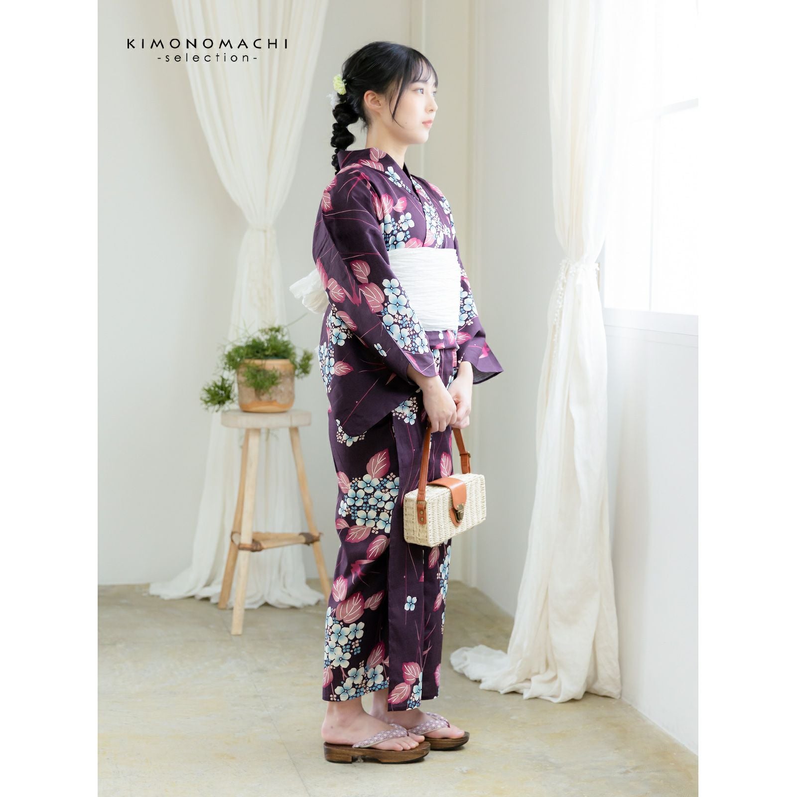 浴衣 レディース 女性浴衣単品 「スイートリリー：赤紫 紫陽花つばめ