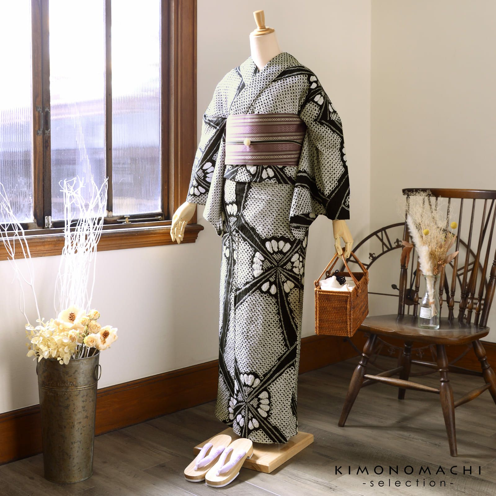 お仕立て上がり絞り浴衣単品「チャーミング花火 黒」有松絞り 女性浴衣