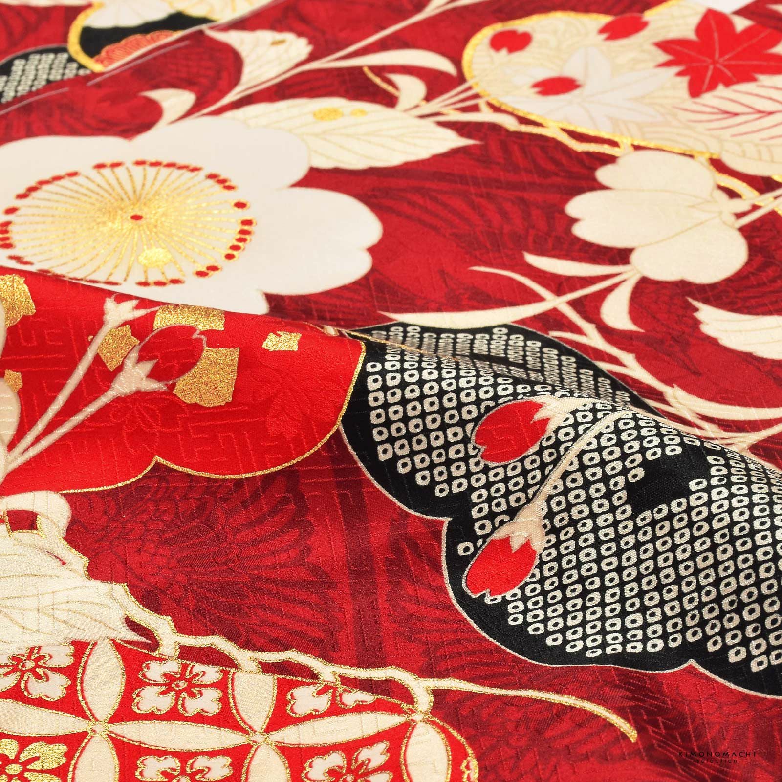 七五三 7歳 四つ身着物フルセット ブランド 紅一点「茜色、向かい鶴 松