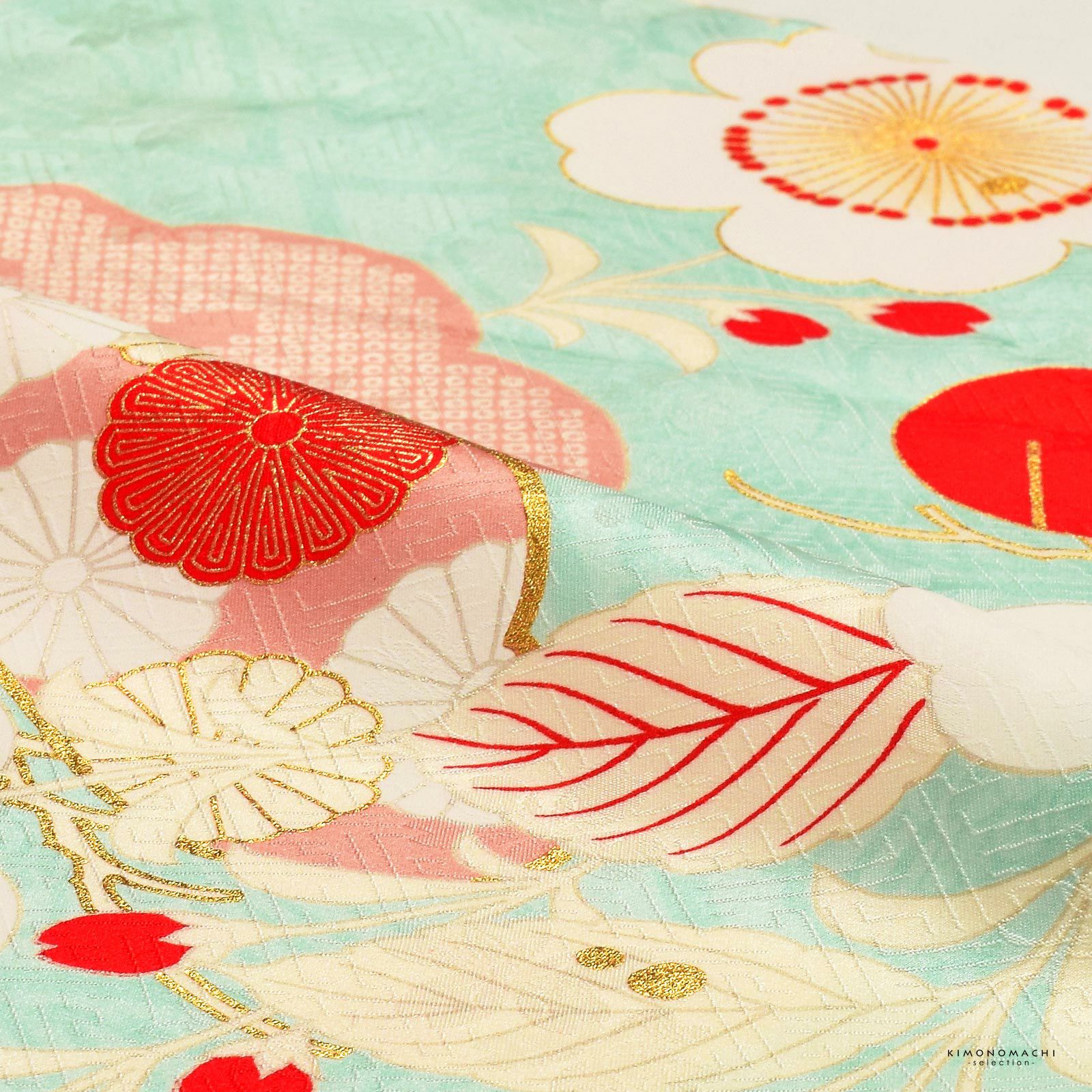 七五三 7歳 四つ身着物フルセット ブランド 紅一点「水色、向かい鶴 松