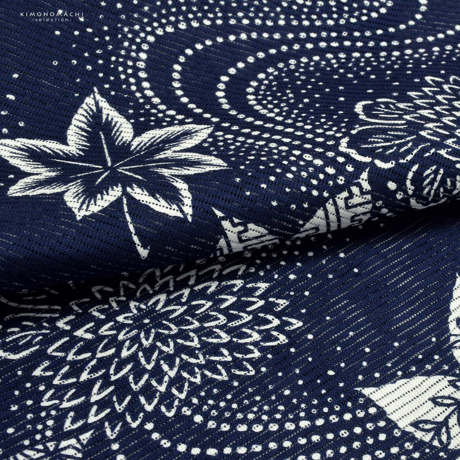 浴衣 レディース 単品 お仕立て上がり浴衣 綿絽浴衣「流水、菊楓 紺