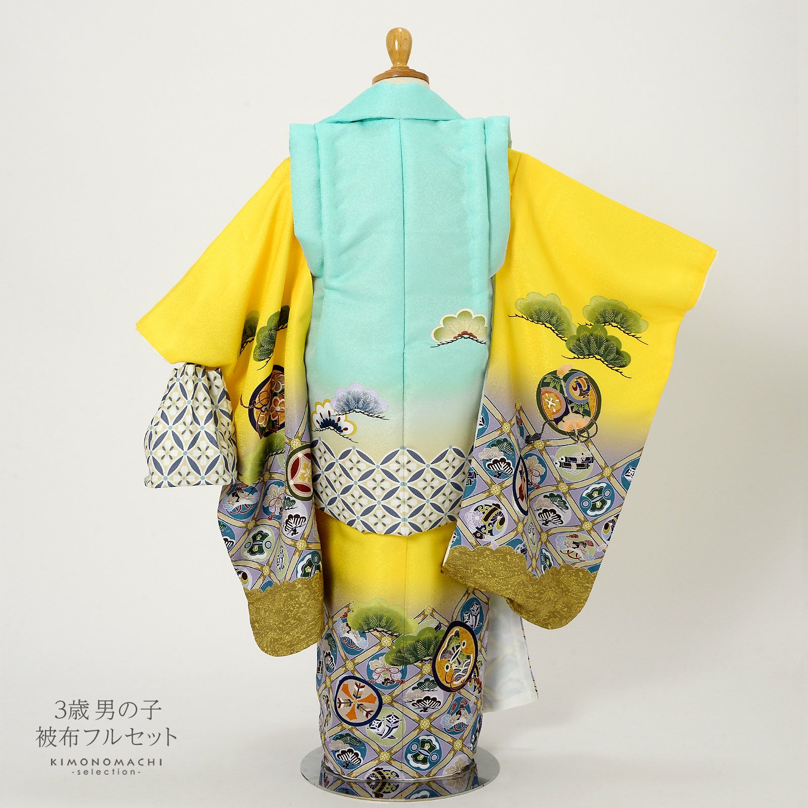 Prices down2】七五三 着物 3歳 男の子 被布セット 「水色 黄色