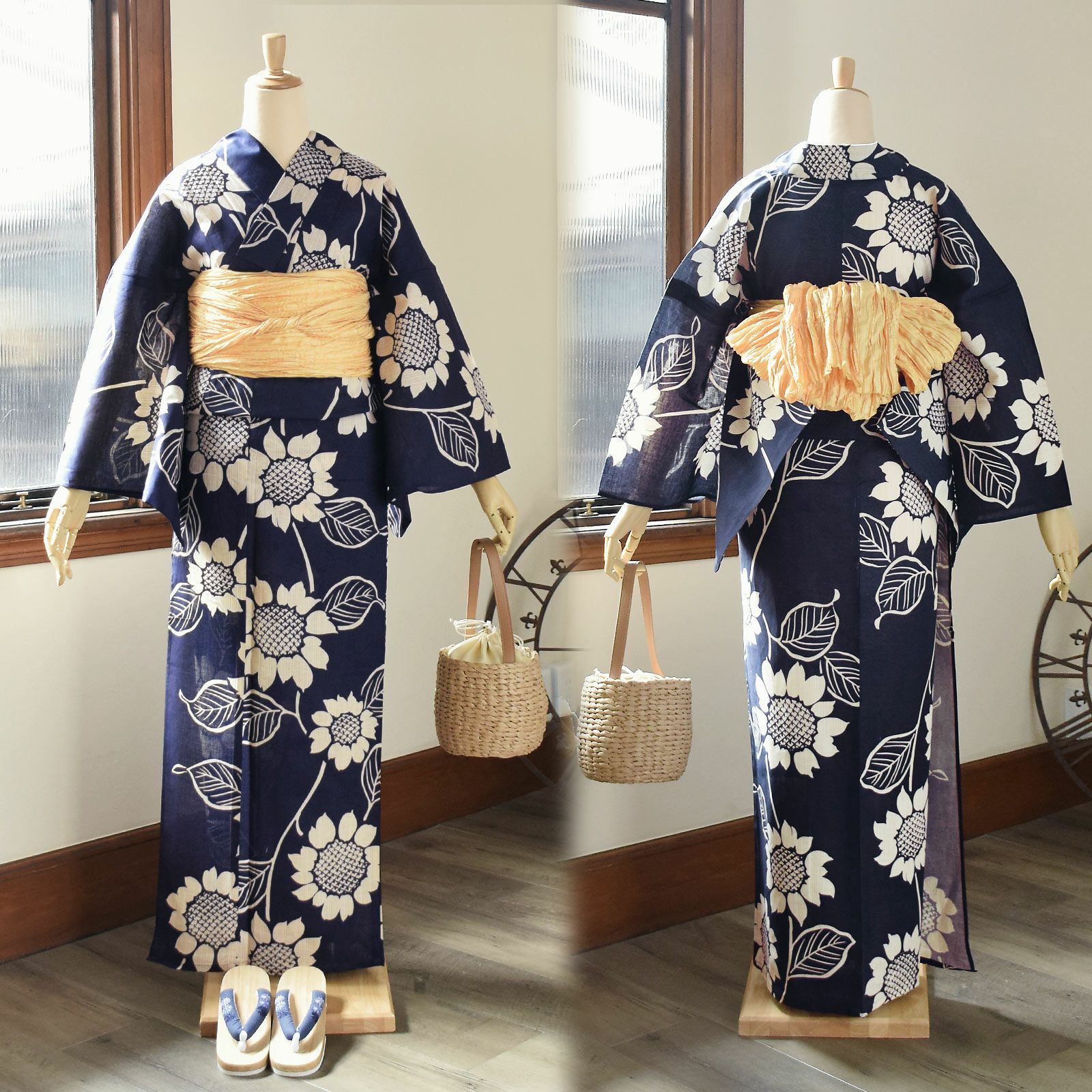 浴衣 レディース 女性浴衣単品「花子倶楽部：ひまわり・花」Fサイズ 綿
