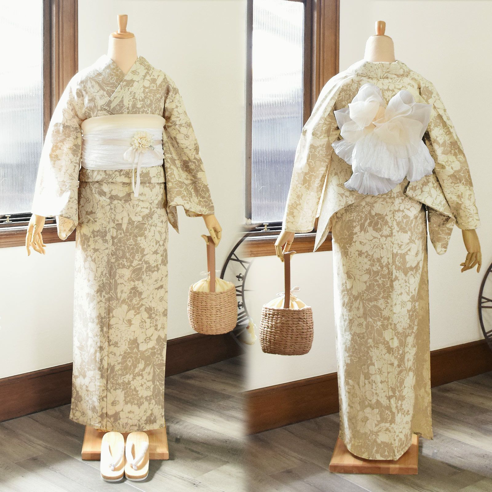 浴衣 レディース 女性浴衣単品「花子倶楽部：ひまわり・花」Fサイズ 綿