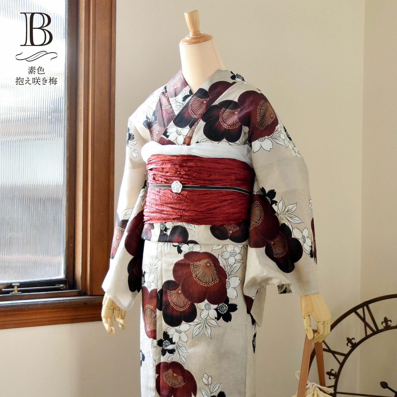 新品未使用　九重✕中村里砂　ブランド浴衣　菊花　レディースゆかた　綿麻 浴衣 レディース 女性浴衣単品 九重×中村里砂「グレー 牡丹」Fサイズ