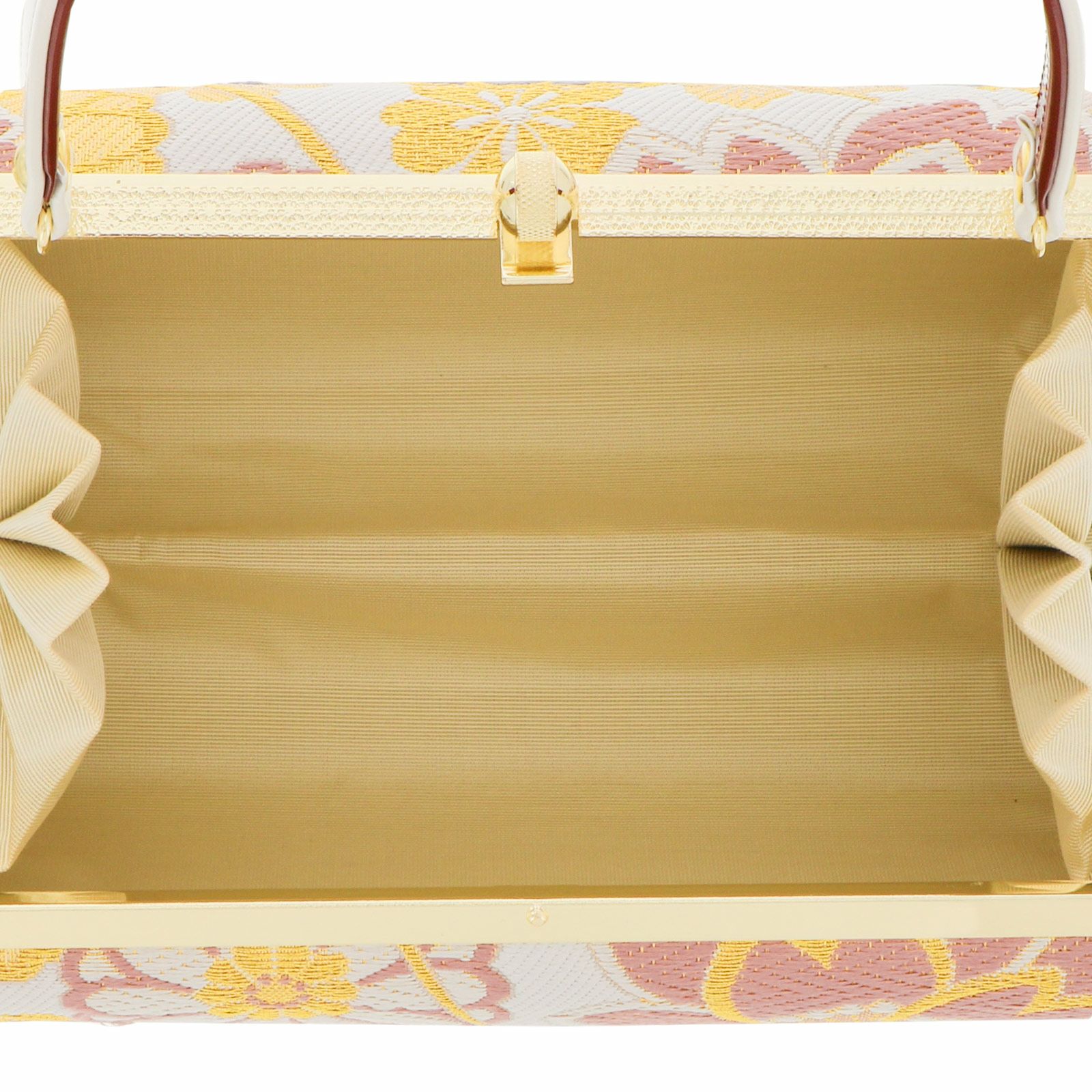 振袖 草履バッグセット「白 ピンクベージュ、八重桜に梅菊」LLサイズ