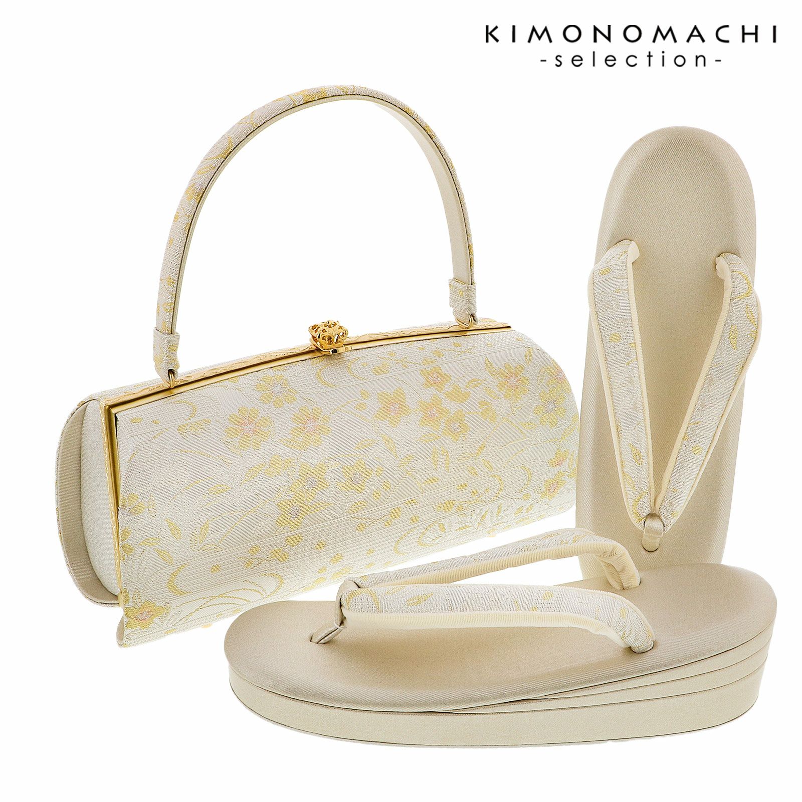 礼装 草履 バッグ セット レディース 礼装用草履バッグセット 紗織「シルバーホワイト　観世水に秋草」Lサイズ 日本製 礼装草履バッグ 礼装バッグ 礼装草履