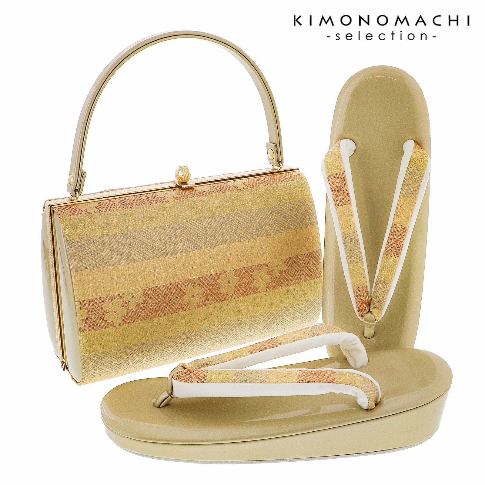 礼装 草履 バッグ セット レディース 礼装用草履バッグセット「ゴールドベージュ　横繧繝」Fサイズ 日本製 礼装草履バッグ 礼装バッグ 礼装草履