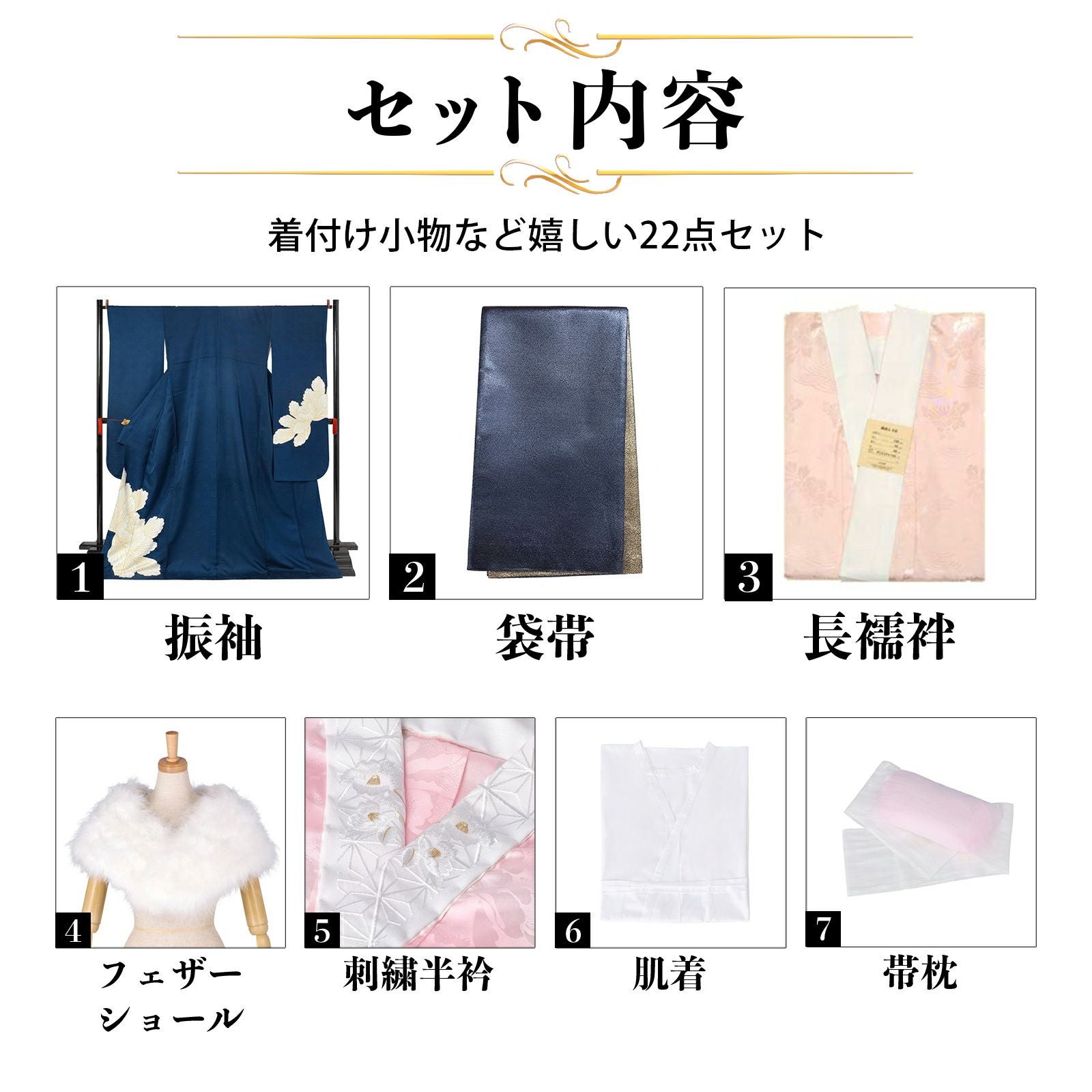 未仕立て 振袖 22点セット「青 大輪牡丹」仮絵羽 振り袖 正絹 着物