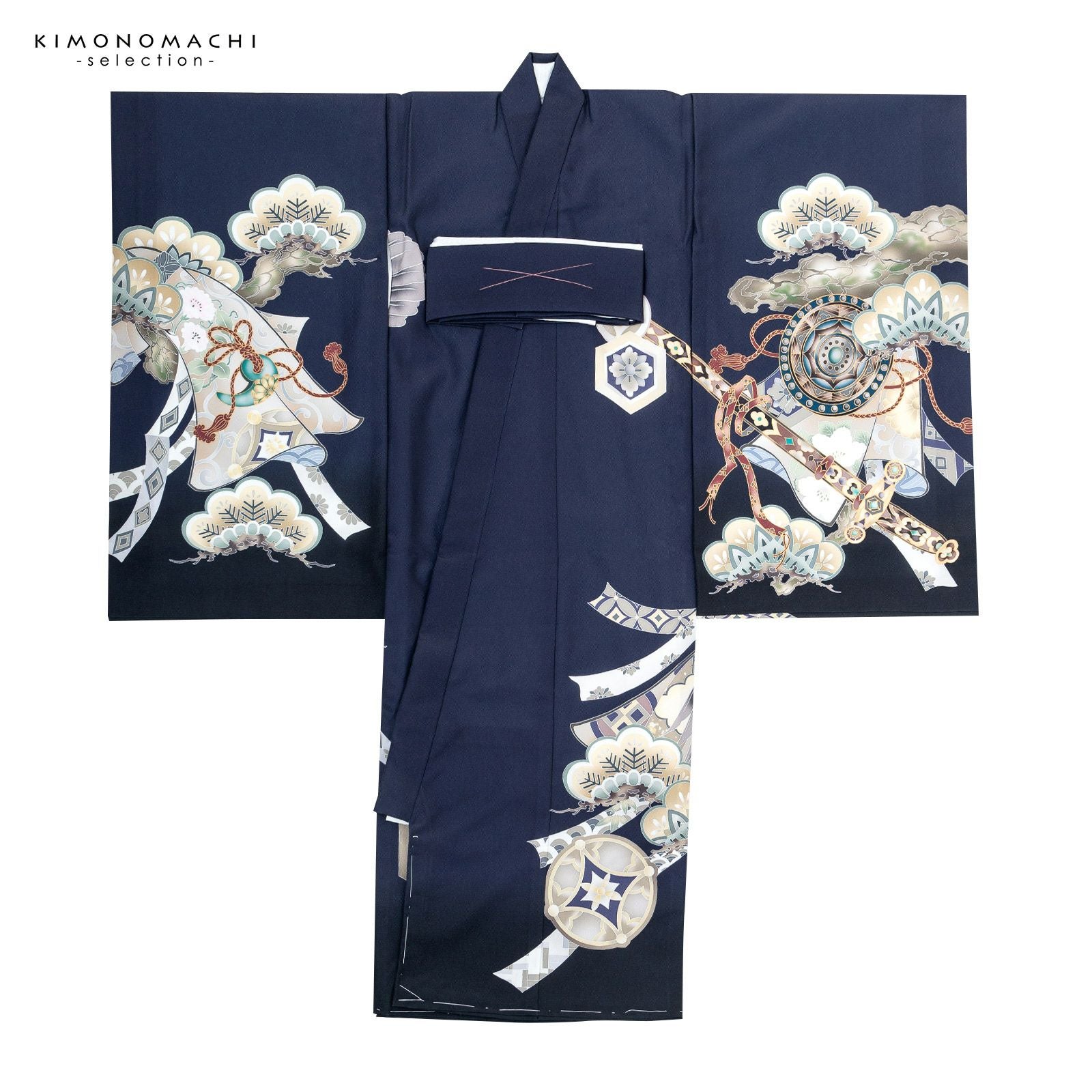 男の子のお宮参り産着 祝い着「紺鼠色 三種の神器に鷹」日本製 熨斗目 男の子のお宮参り産着 祝い着「紺鼠色 三種の神器に鷹」日本製 熨斗目