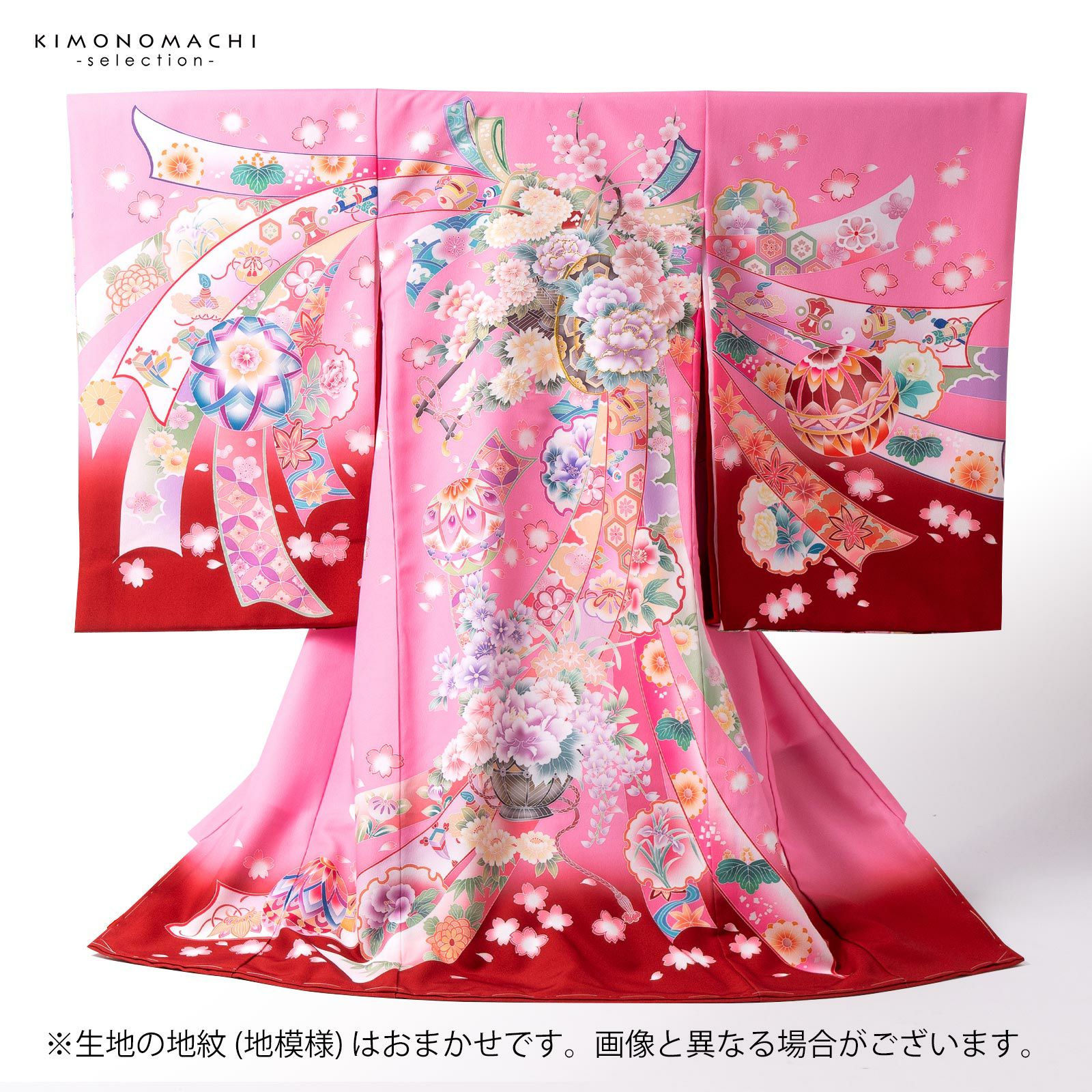 女の子のお宮参り産着 祝い着「ピンク 花車に束ね熨斗」日本製 一つ身