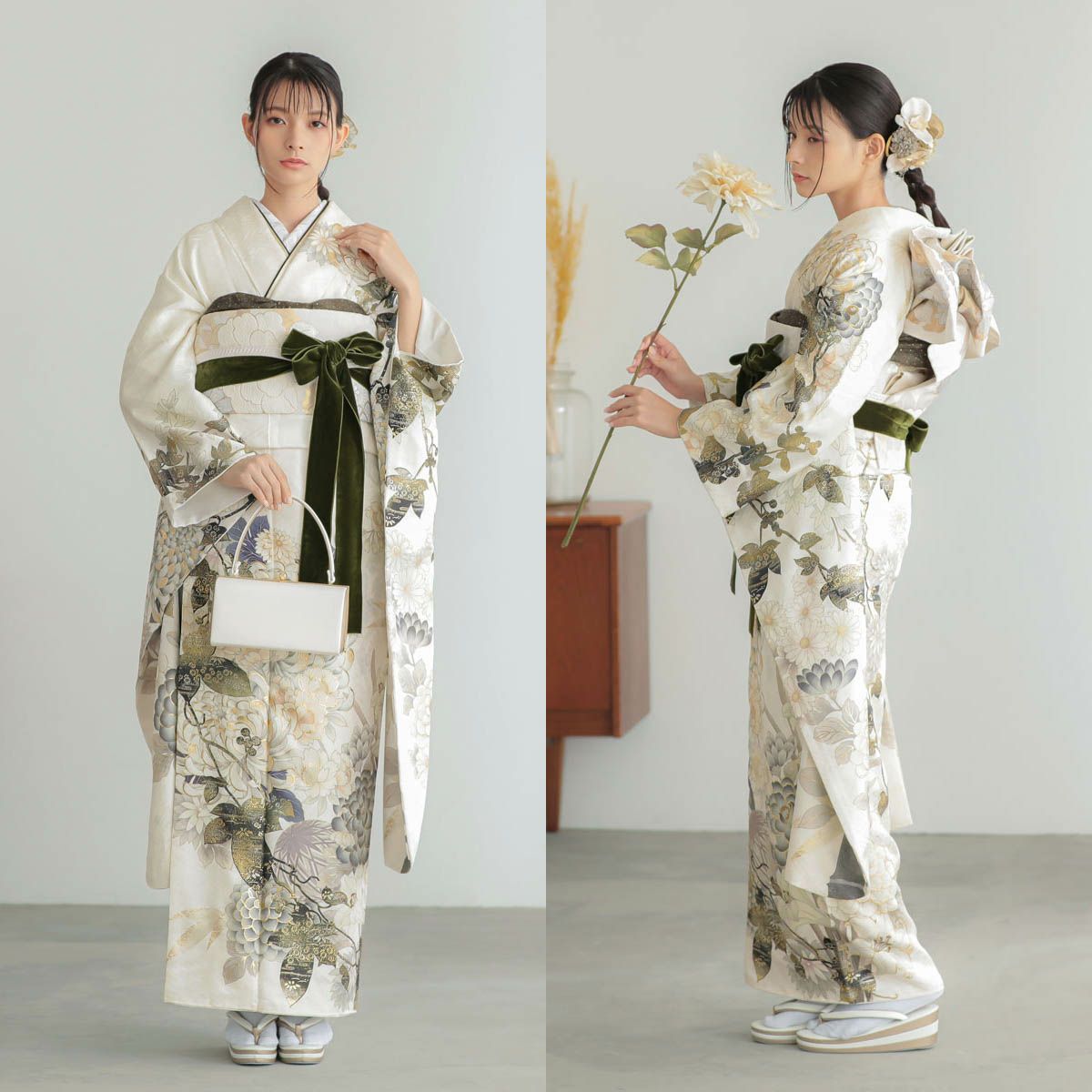 卒業式応援Point10倍 3/5迄)未仕立て 振袖 22点セット「さくら 白 菊に