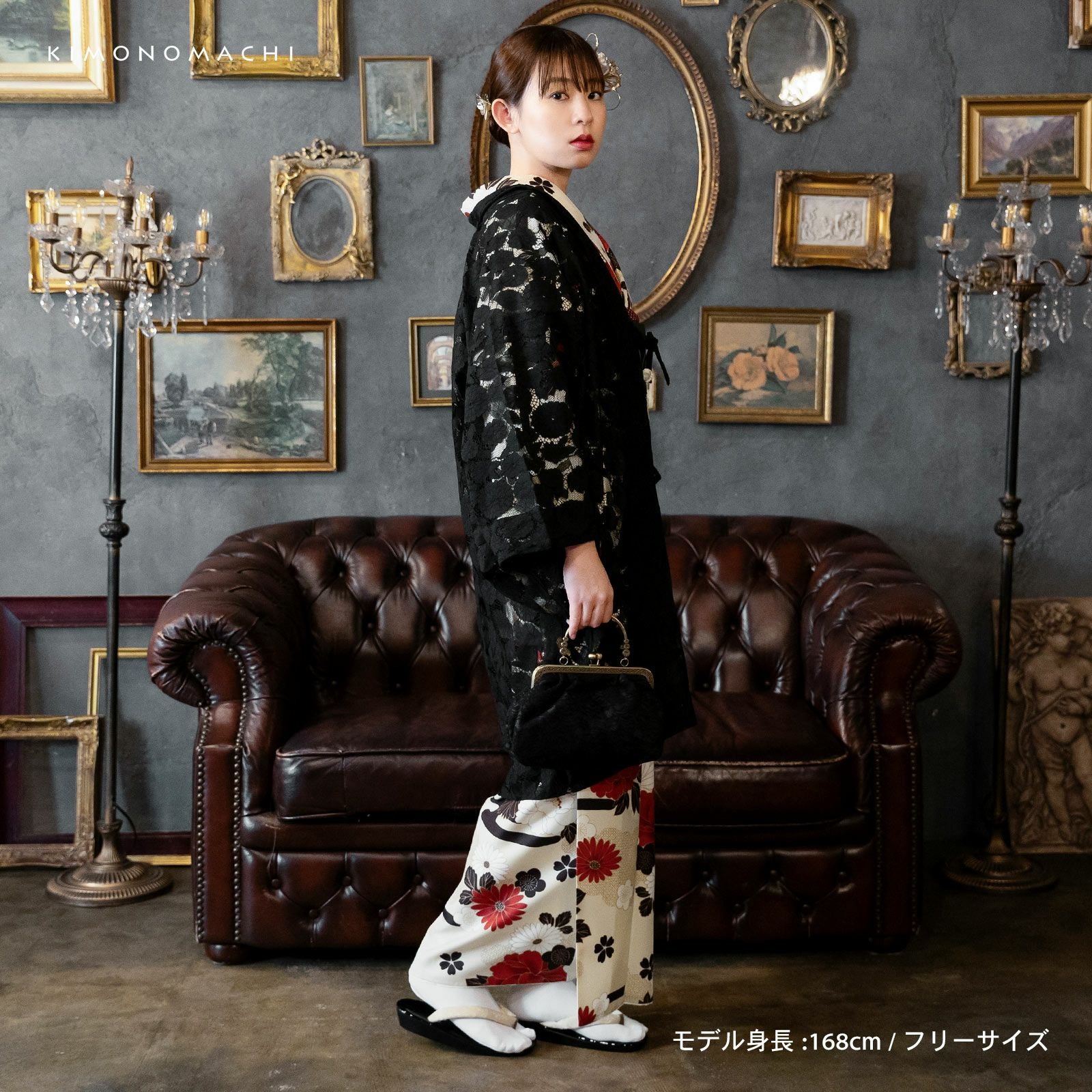羽織 単品 レース羽織「ブラック」KIMONOMACHIオリジナル お仕立て