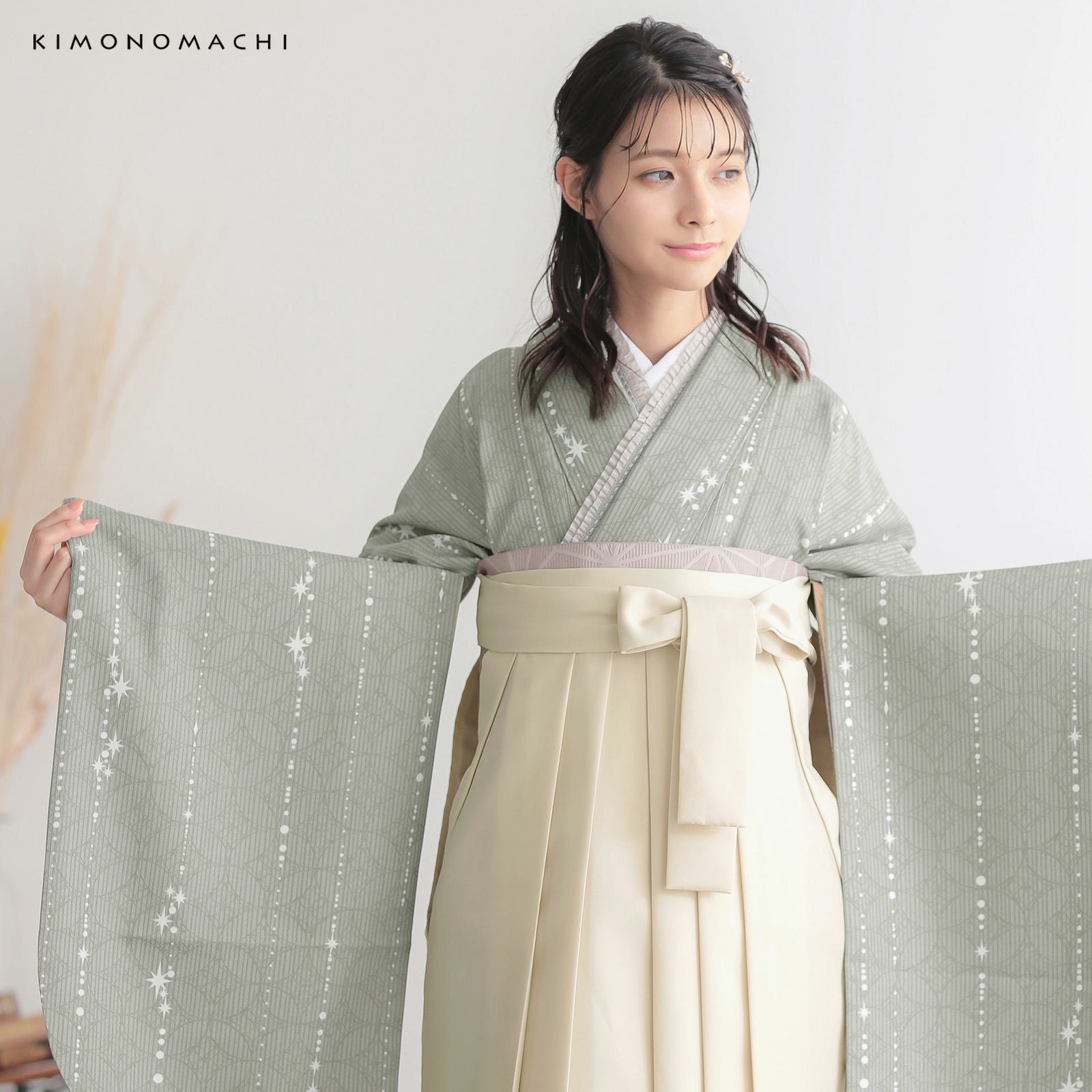 着物　和装12 二尺袖着物 単品「星くずに七宝 利休鼠」KIMONOMACHIオリジナル お