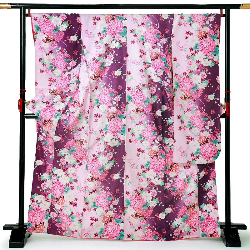 【中古品】仕立て上がり 振袖「手毬に桜と菊　ピンク」貸衣装処分 レンタル処分品 成人式