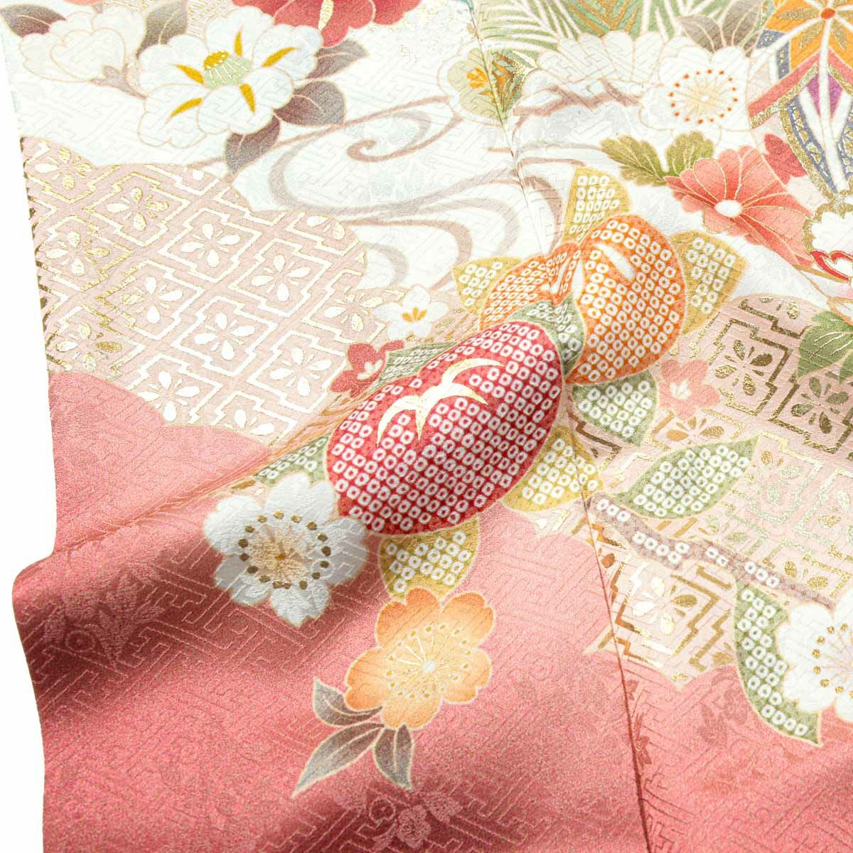 未仕立て 振袖 22点セット「Allure オフホワイト 手毬に牡丹」仮絵羽